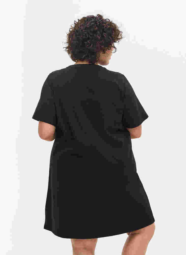 Einfarbiges T-Shirt-Nachthemd aus Baumwolle, Black, Model image number 1