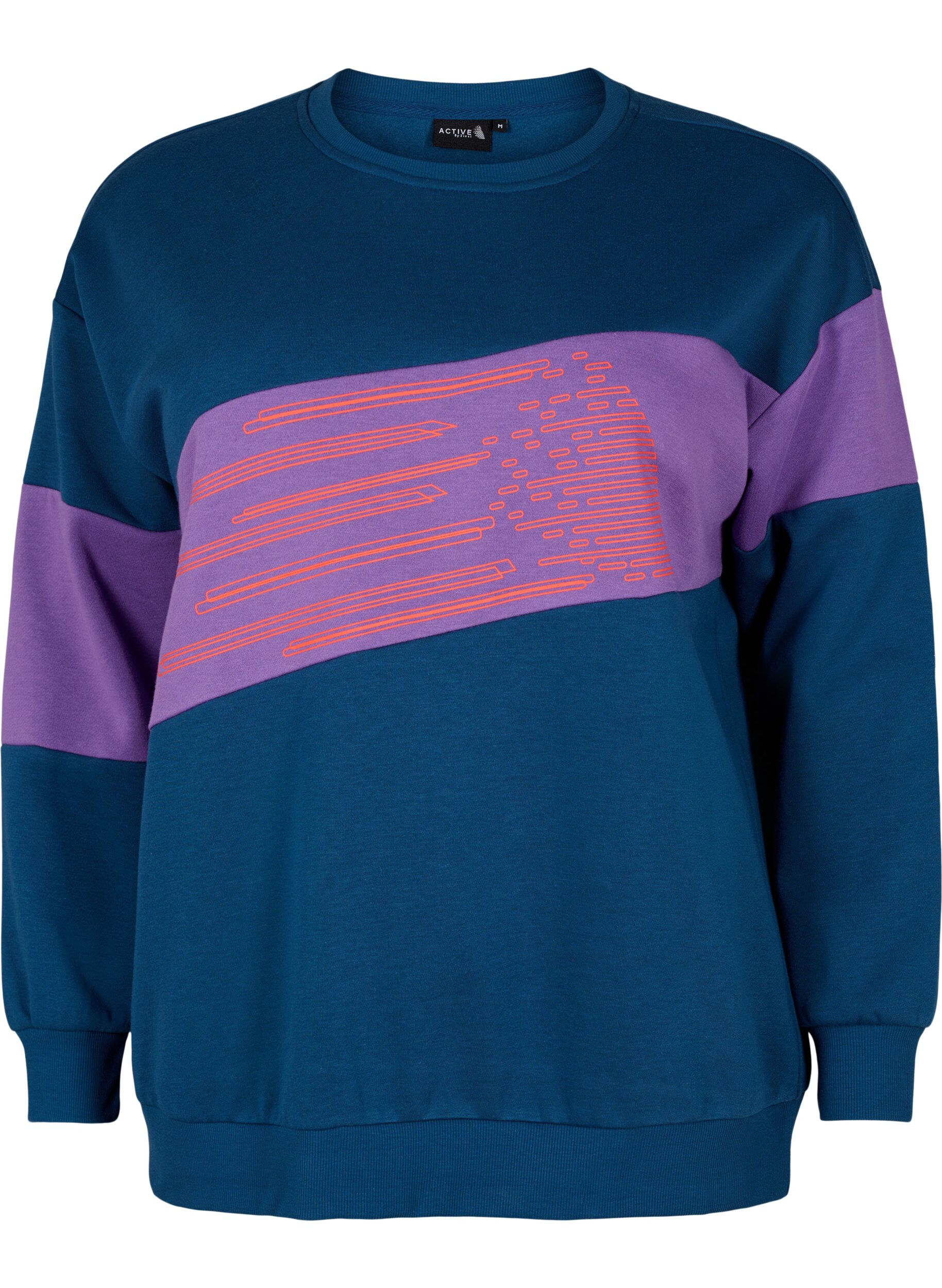 Zizzi Sweatshirt mit sportlichem Druck, Blue Wing Teal Comb, Packshot image number 0