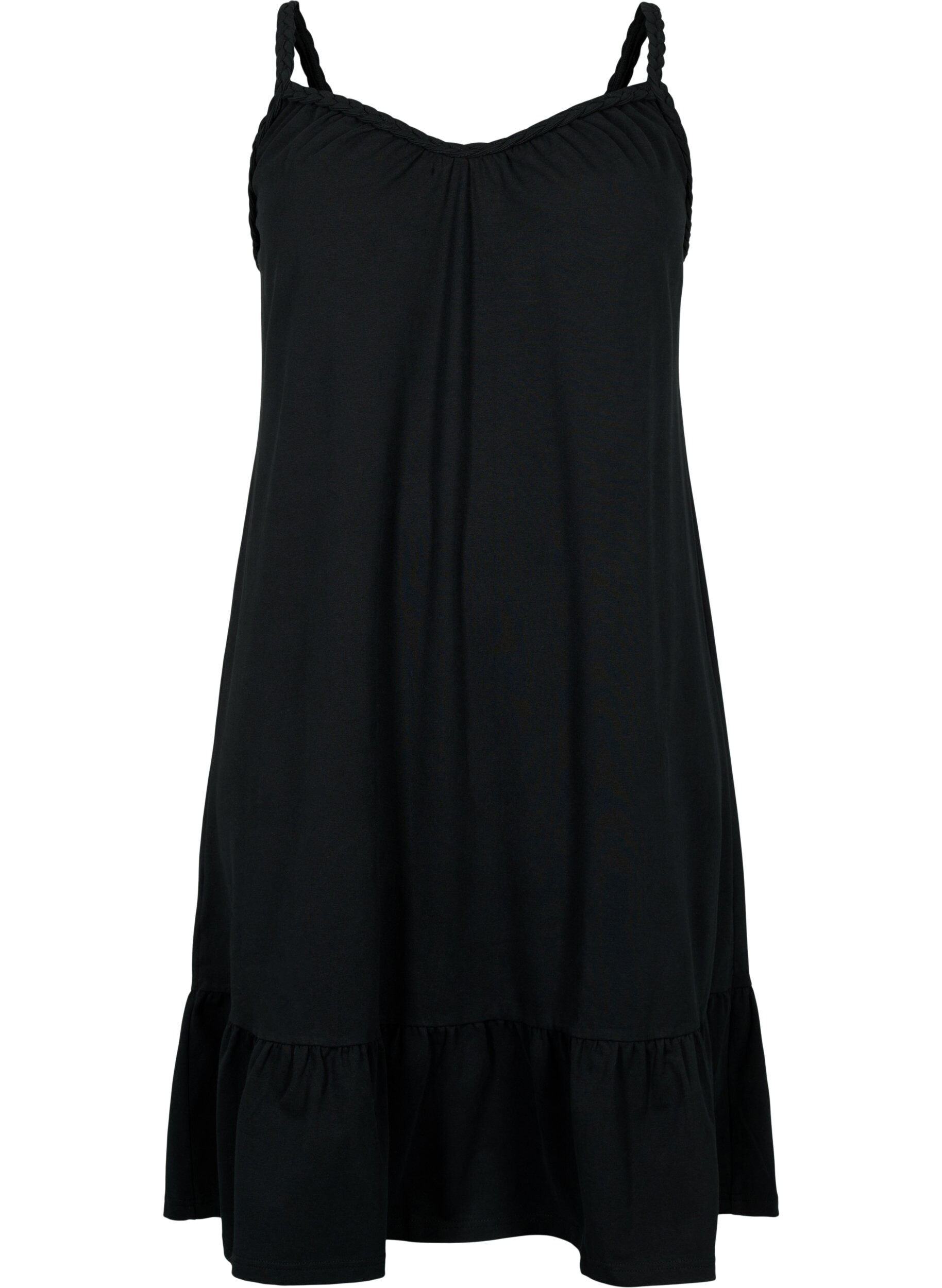 Zizzi Strandkleid aus Viskose mit geflochtenen Tr&auml;gern, Black, Packshot image number 0