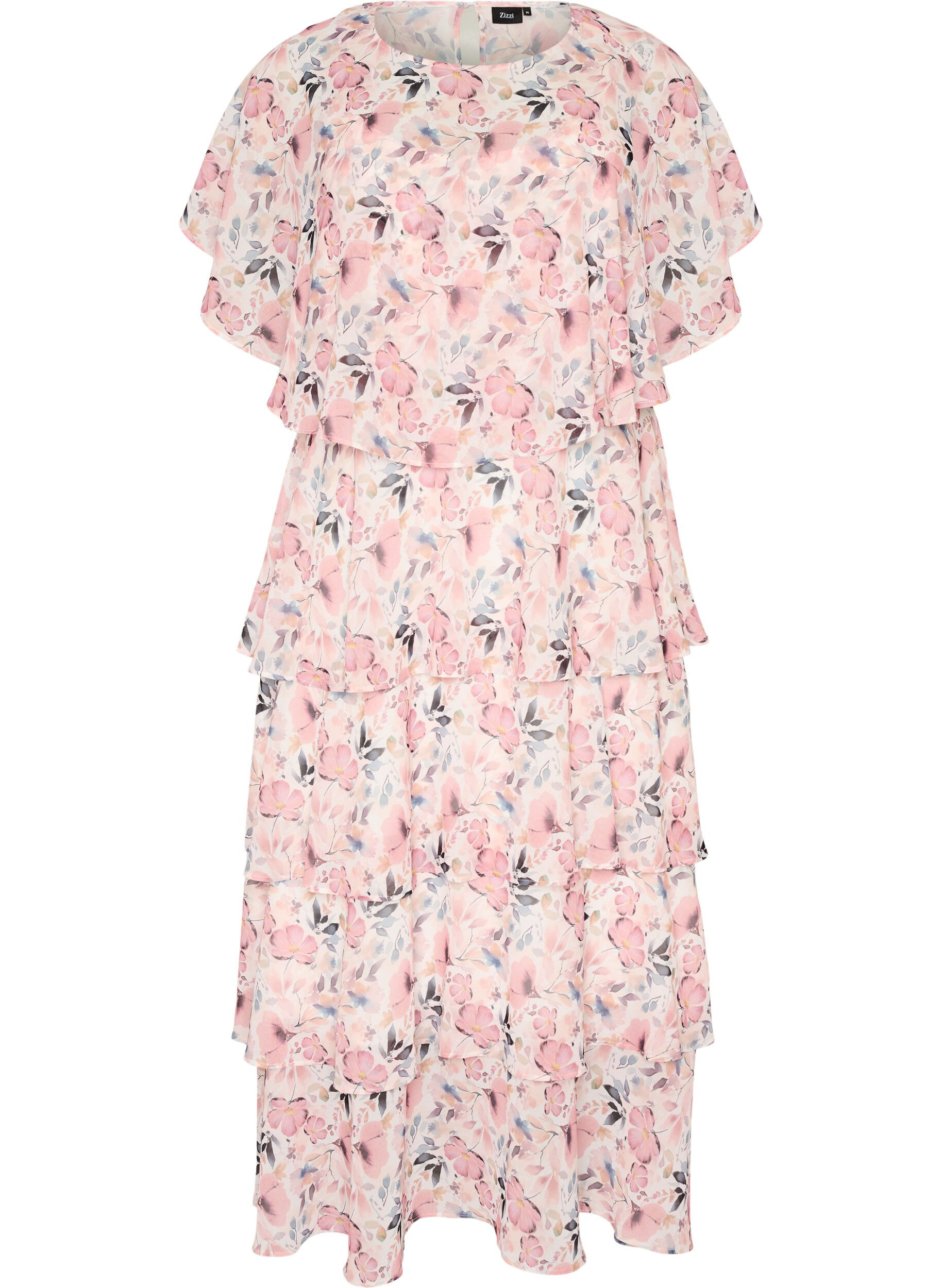 ZizziMaxikleid mit R&uuml;schen-Volants und abnehmbarem Cape, Wei&szlig;, Packshot image number 0