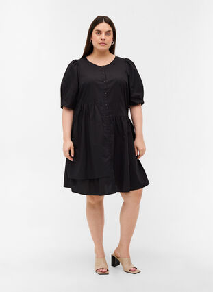 Hemdkleid aus Baumwolle mit Puffärmeln, Black, Model image number 2