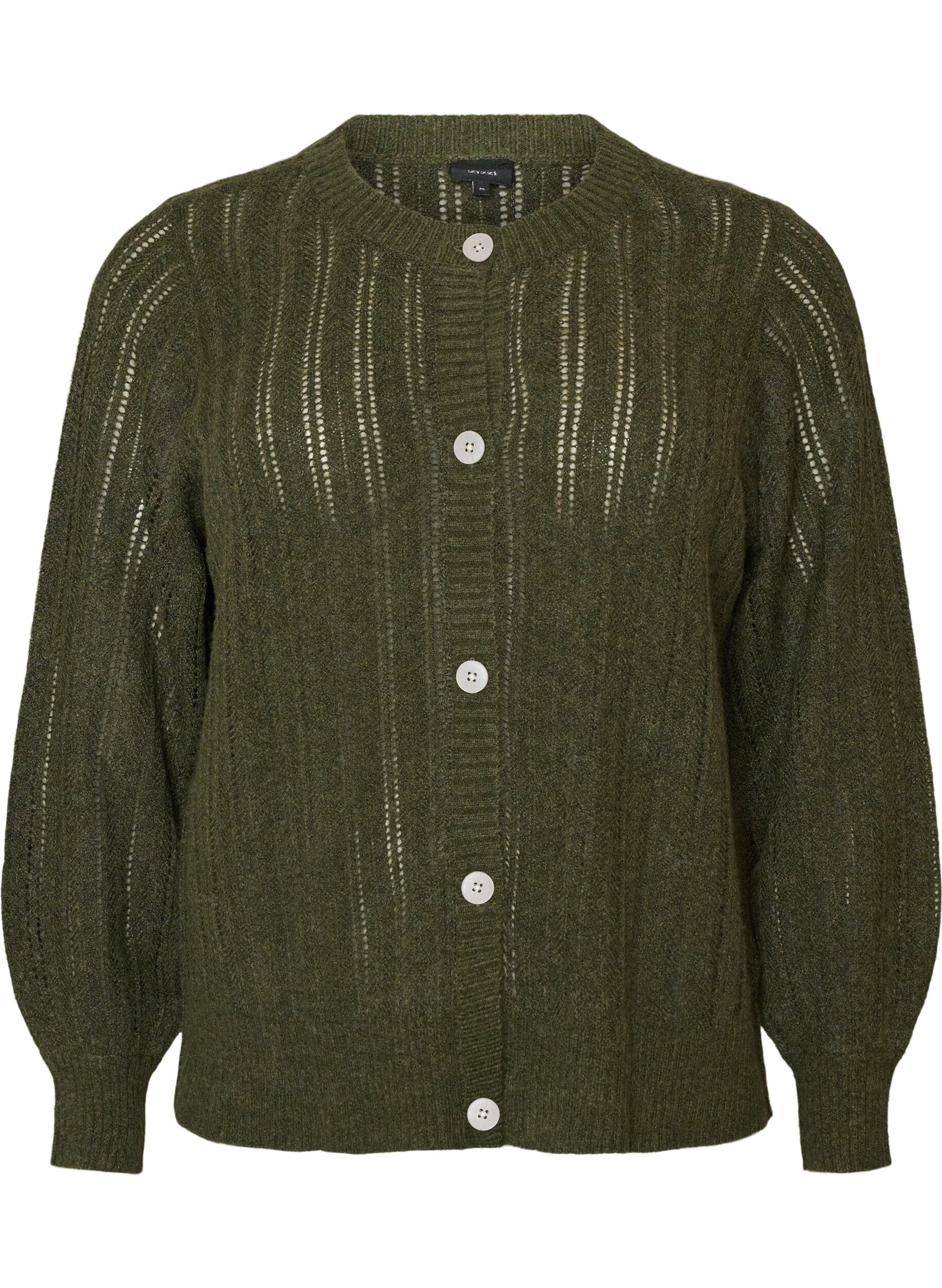 ZizziStrickjacke mit Lochmuster, Gr&uuml;n, Packshot image number 0