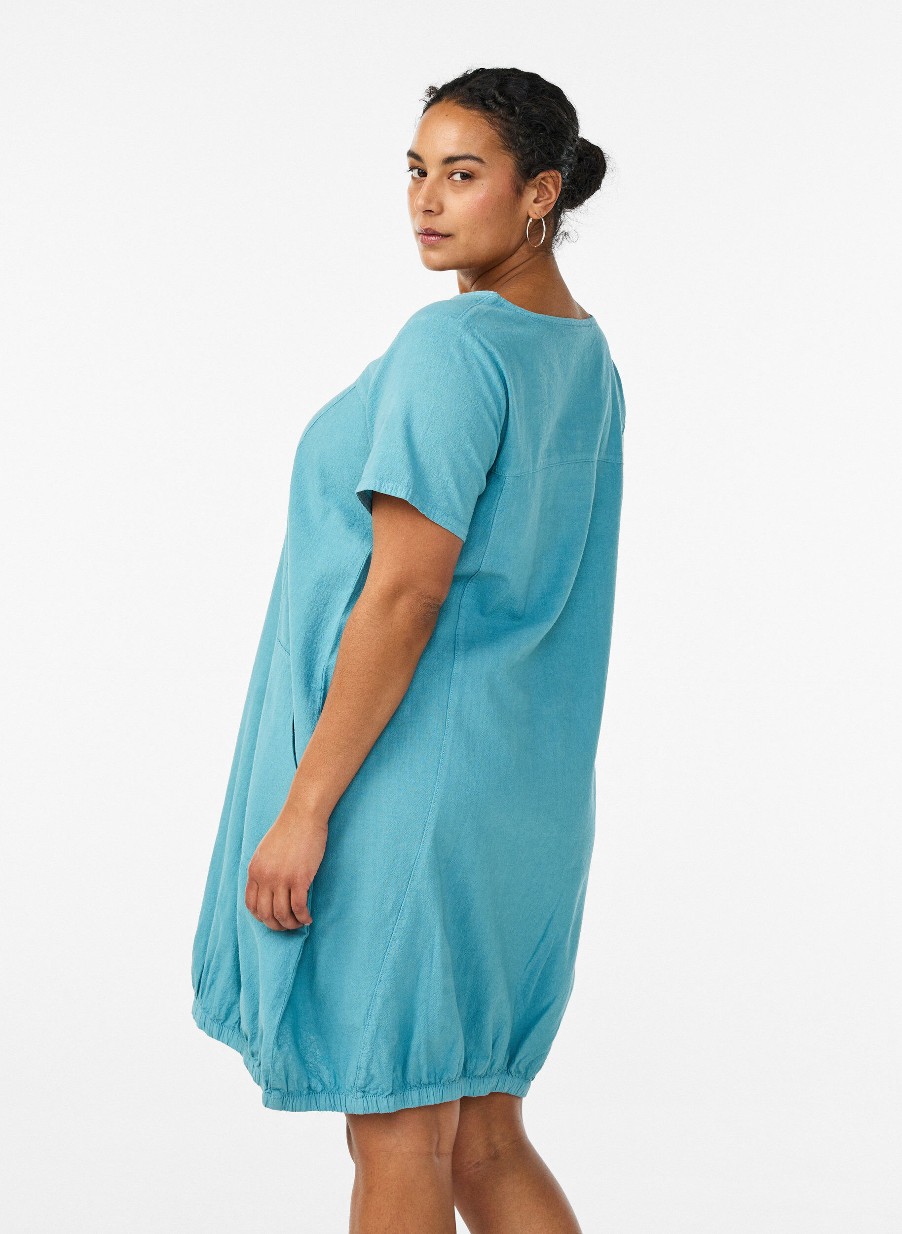 Zizzi Kurzarm Kleid aus Baumwolle, Blau, Model image number 2