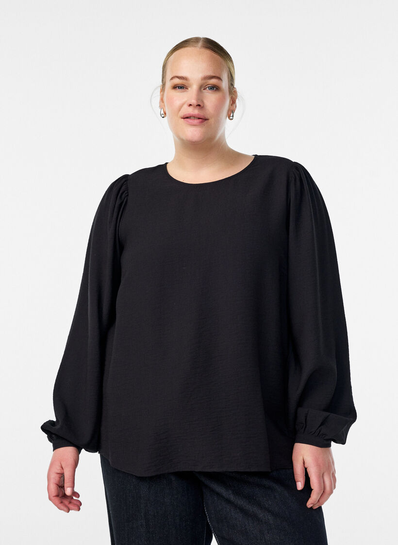 Langärmelige Viskosebluse, Schwarz, Model image number 0