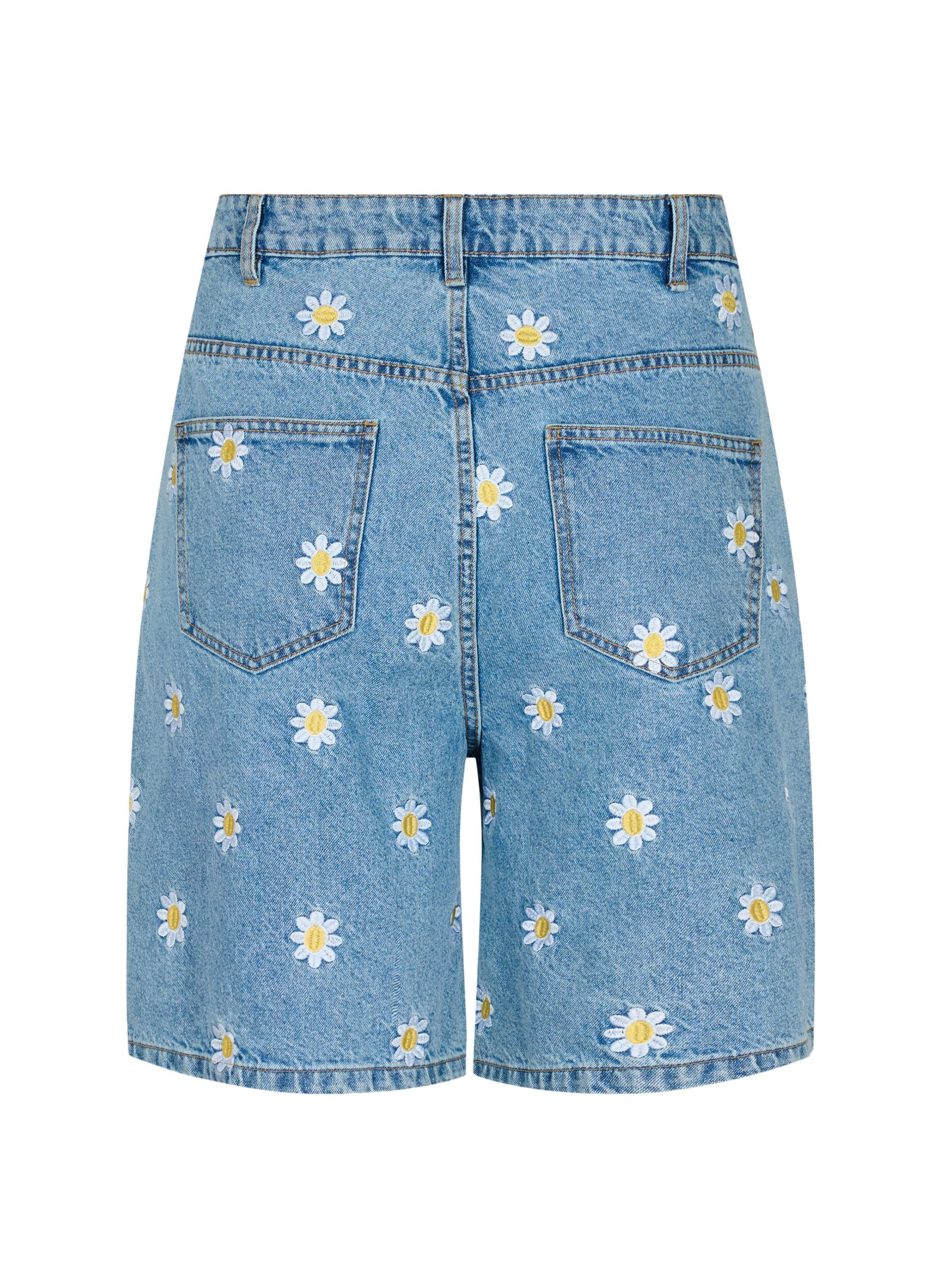 Zizzi Hochtaillierte Mille Shorts mit Blumenstickerei, Light Blue Flower, Packshot image number 1