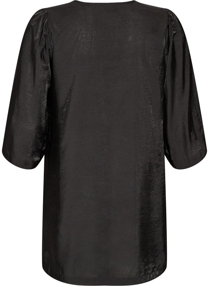 Gl&auml;nzende Tunika mit V-Ausschnitt und 3/4-&Auml;rmeln, Schwarz, Packshot image number 1