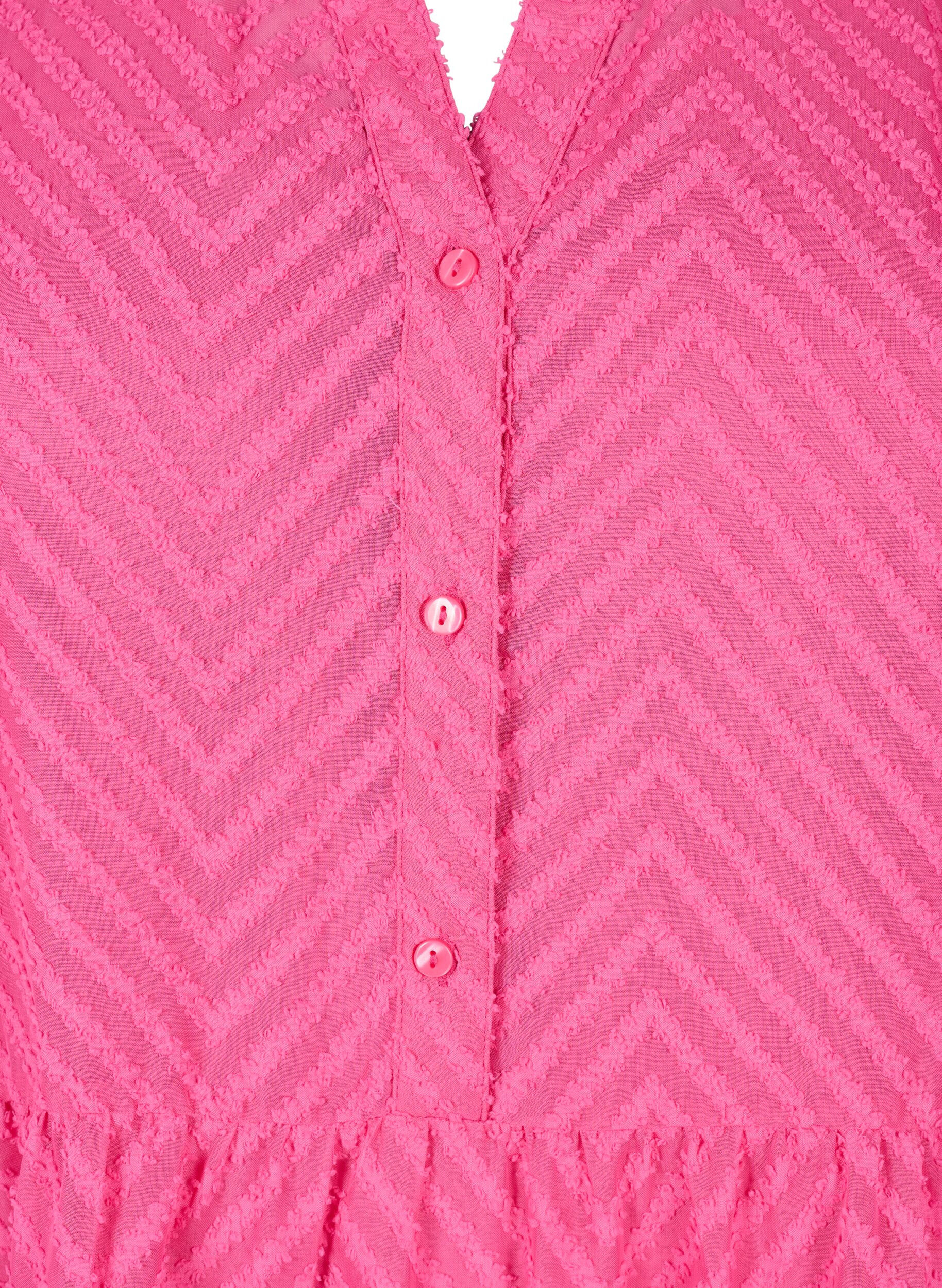 Zizzi Strukturiertes kurzes Kleid mit R&uuml;schenkragen, Magenta, Packshot image number 2