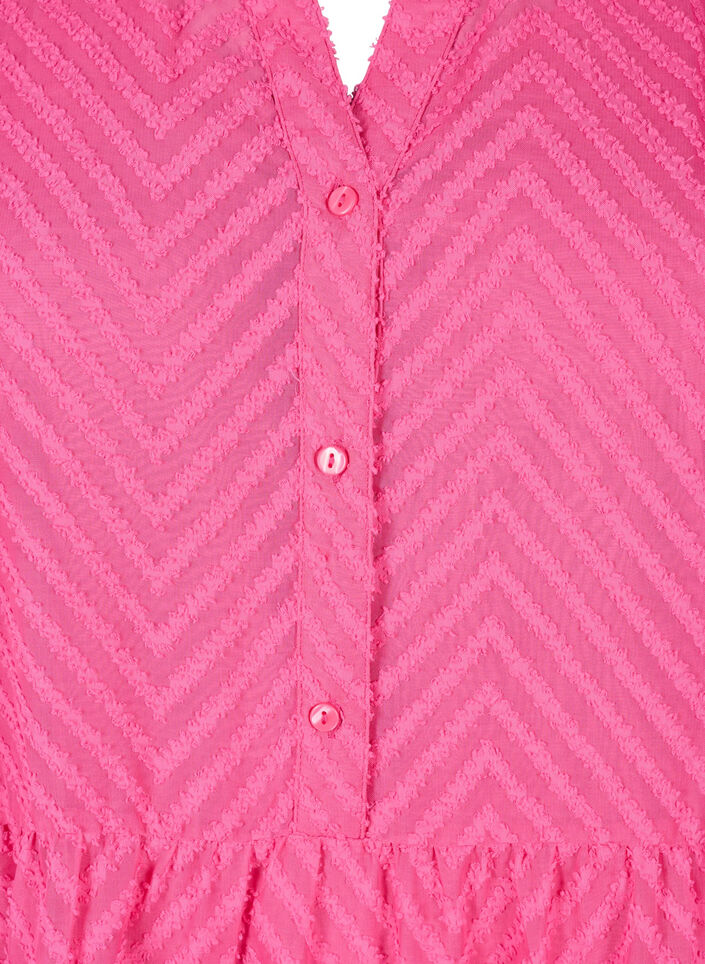 Strukturiertes kurzes Kleid mit Rüschenkragen, Magenta, Packshot image number 2