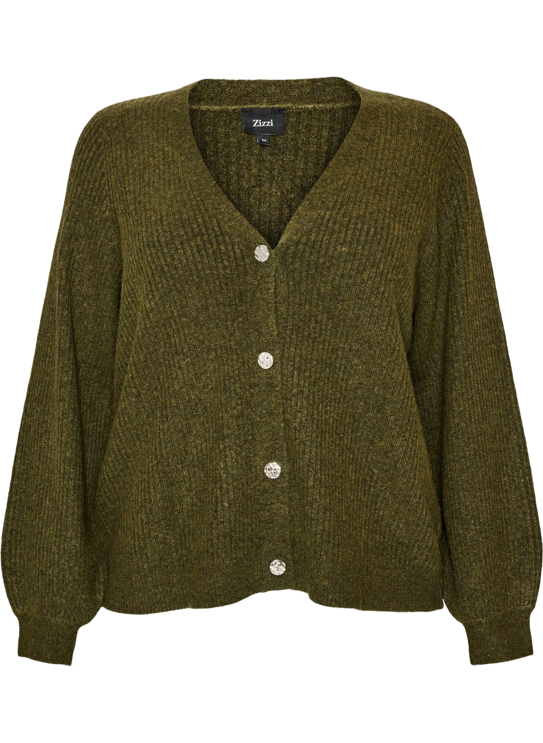 Strickjacke mit V-Ausschnitt und Rippstruktur
