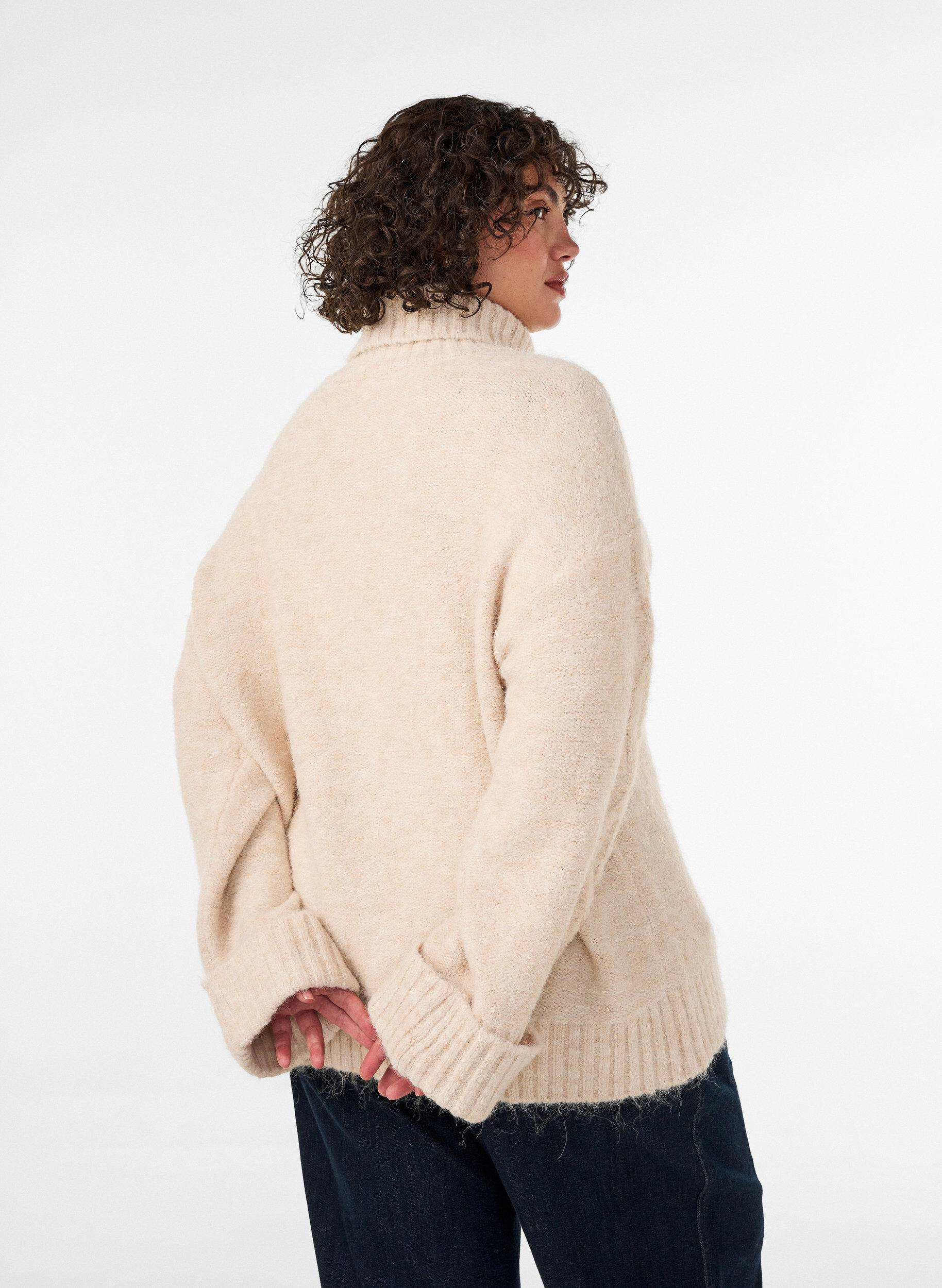 ZizziPullover mit Rollkragen und Zopfmuster, Vanille, Model image number 2