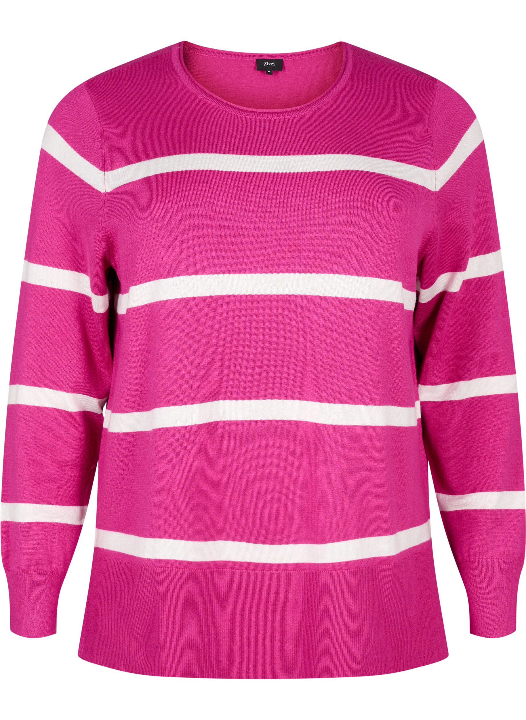 Zizzi Gestrickte Viskosebluse mit Streifen, Pink, Packshot image number 0