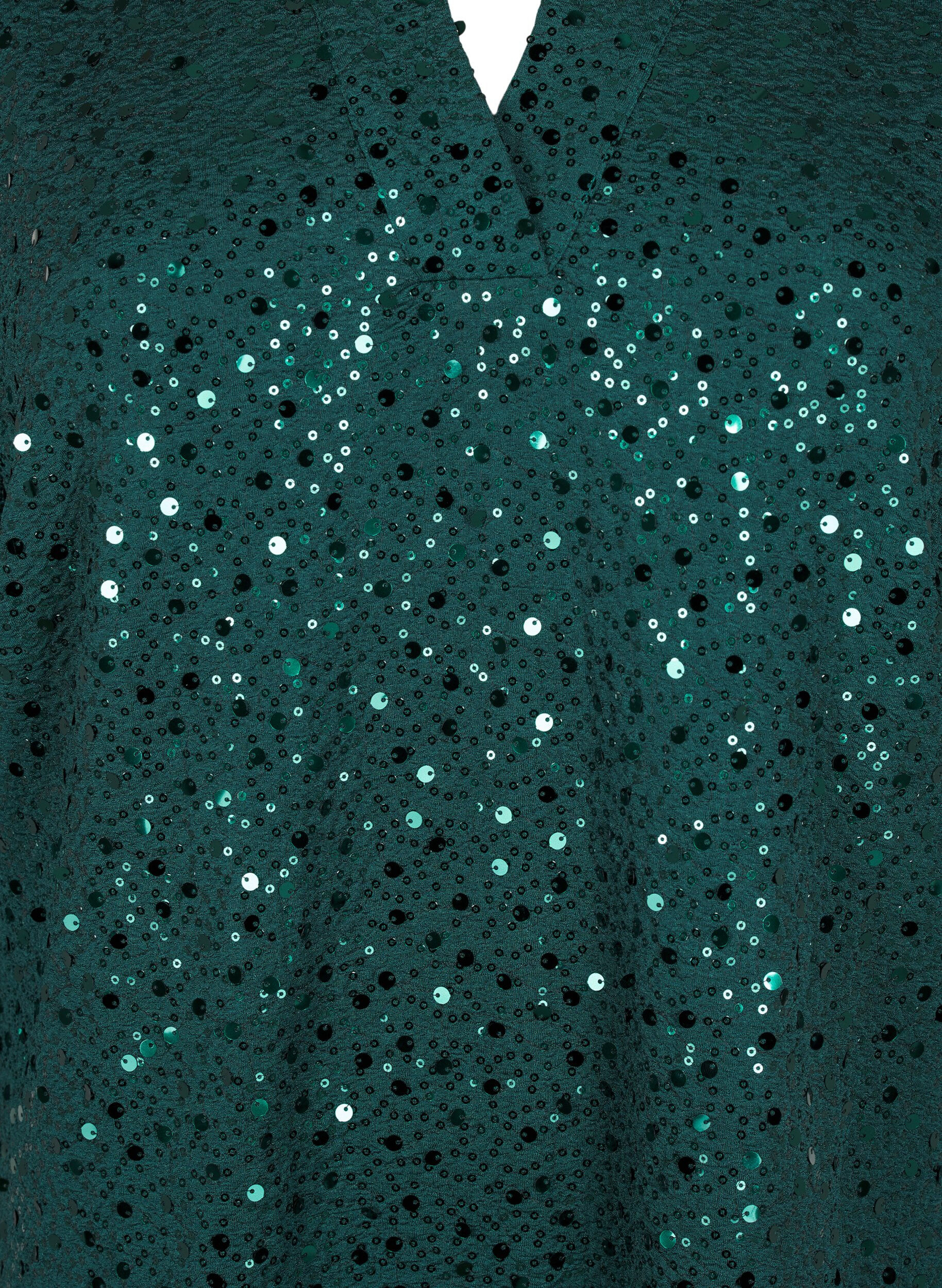 Zizzi Paillettenkleid mit V-Ausschnitt und 3/4-&Auml;rmeln, Rain Forest, Packshot image number 2