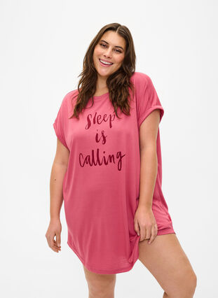 Kurzärmliges Nachthemd mit Textdruck, Slate Rose Sleep, Model image number 0