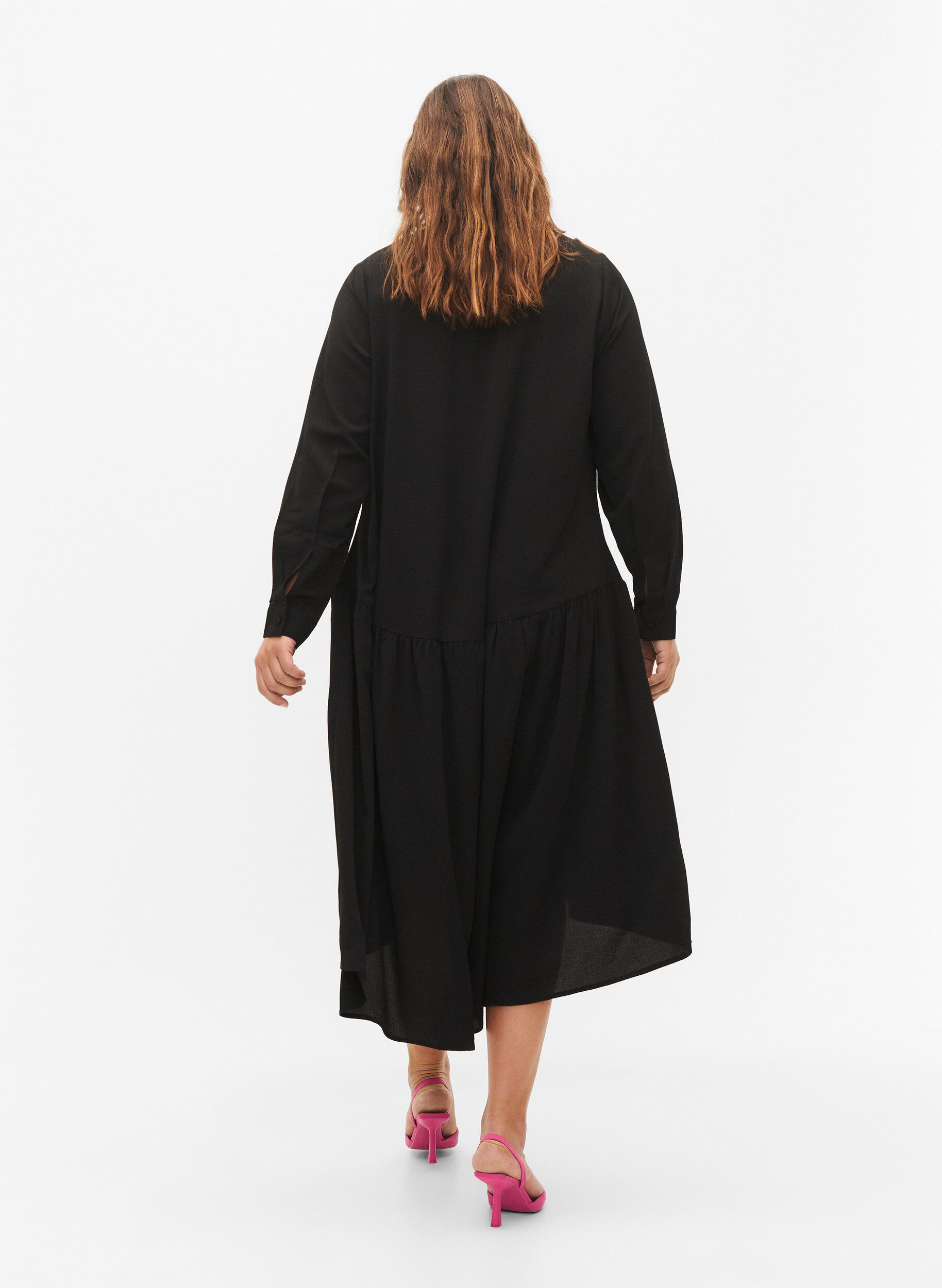 Zizzi Midi-Kleid mit langen &Auml;rmeln, Black, Model image number 1