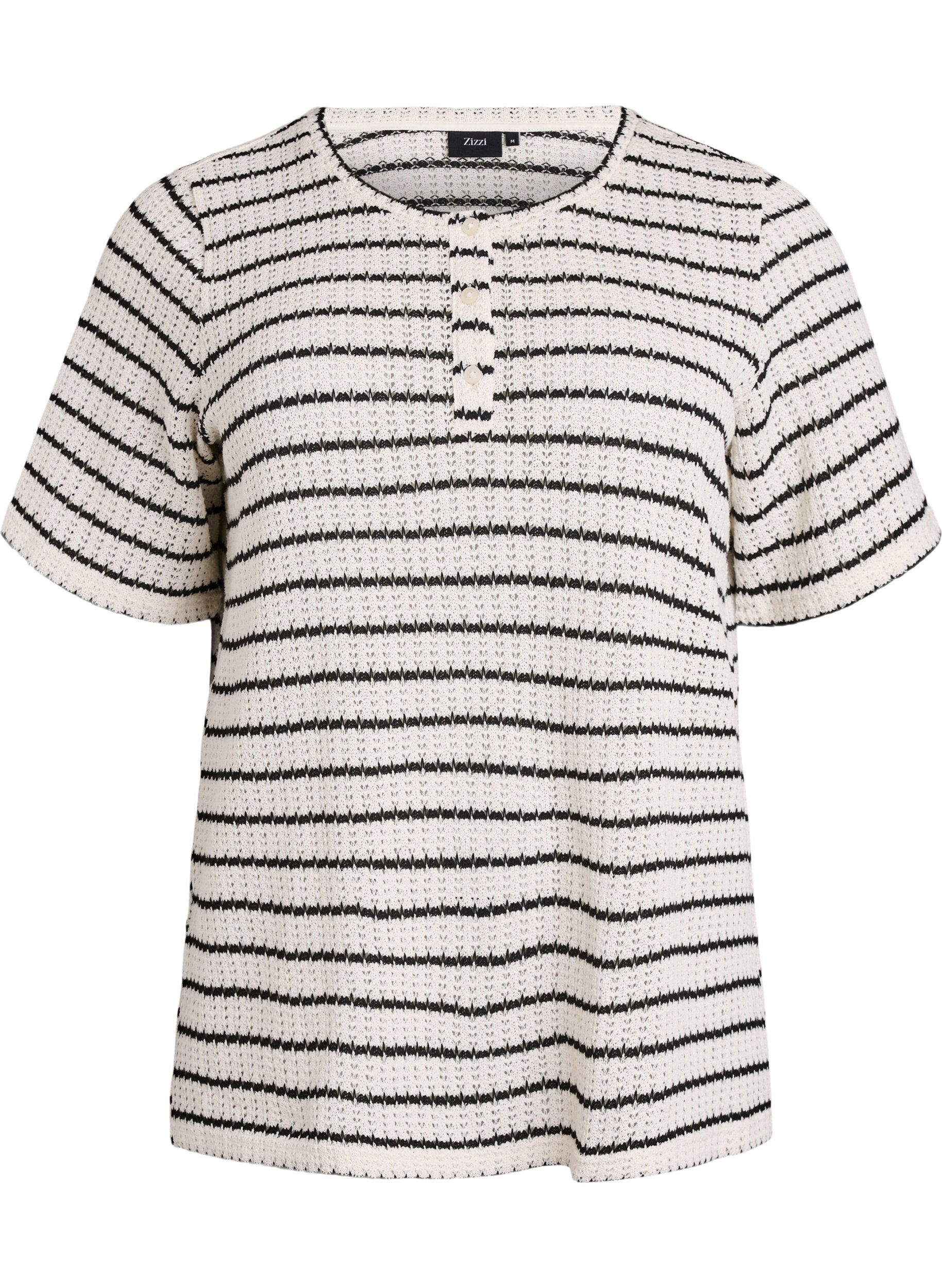 Zizzi Gestrickte Jerseybluse mit Streifenmuster, Schwarz, Packshot image number 0