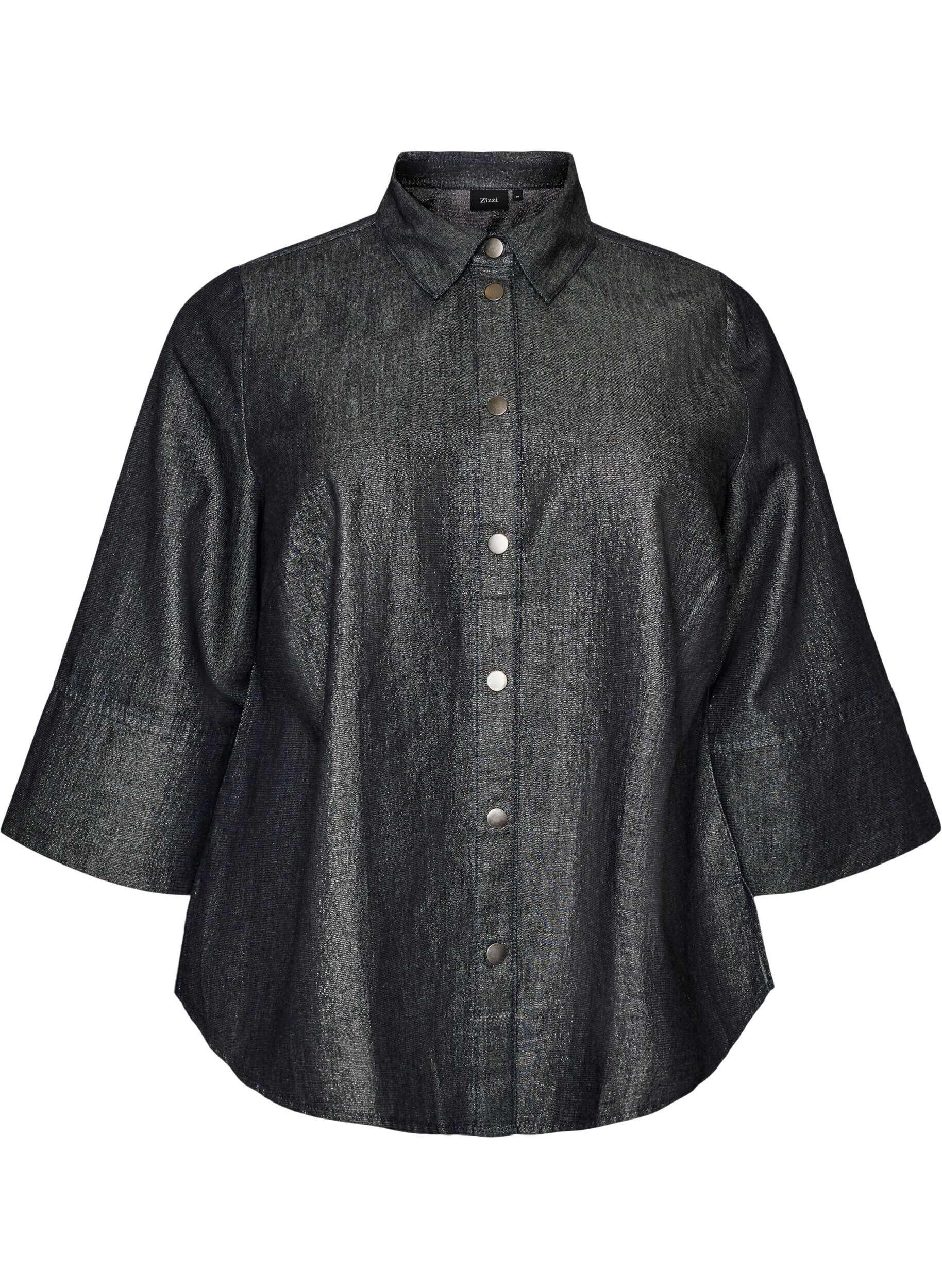Denimbluse mit Glitzerfaden und 3/4-&Auml;rmeln