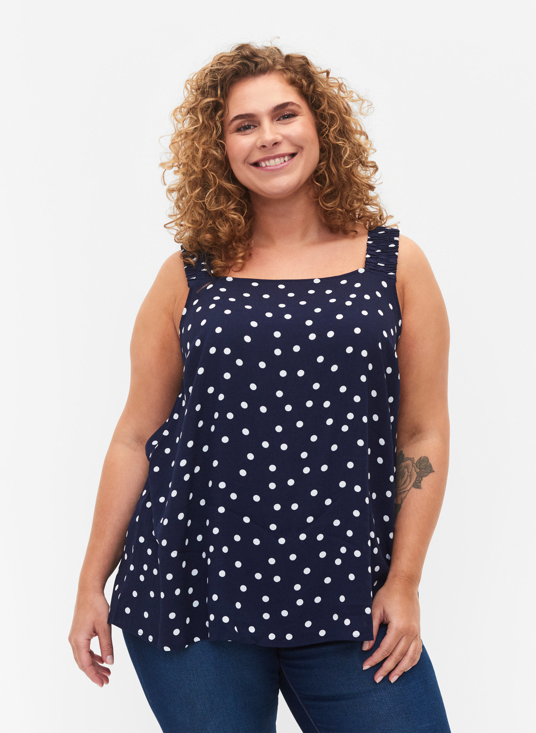 Zizzi Bedrucktes Viskosetop mit A-Linie, Peacoat Dot, Model image number 0