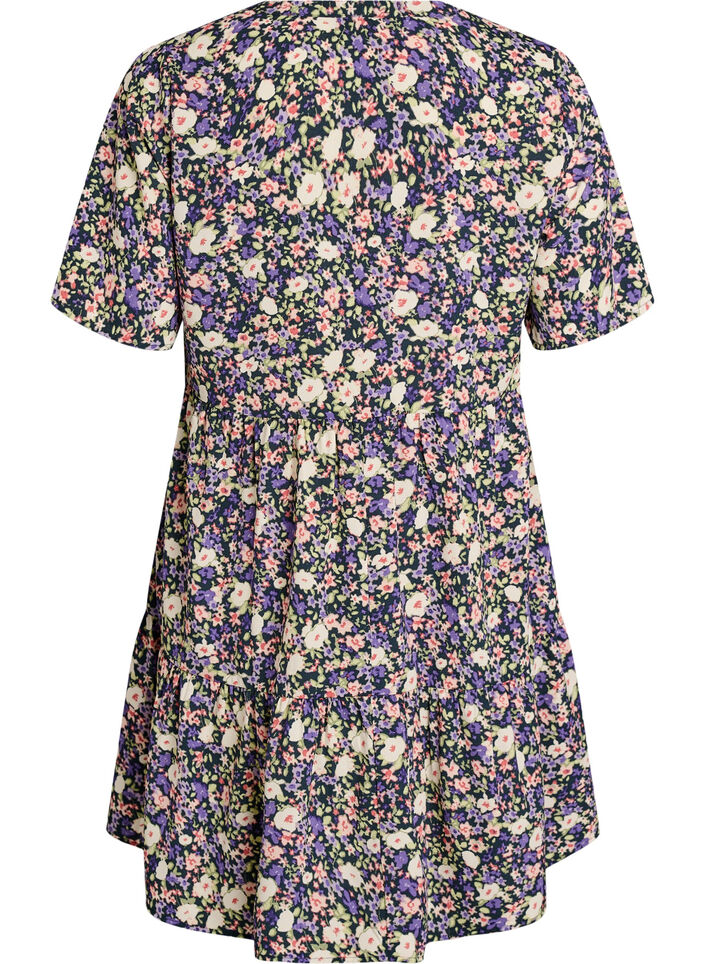 Kurzarmkleid mit A-Linie und Teilungsn&auml;hten, Lila, Packshot image number 1