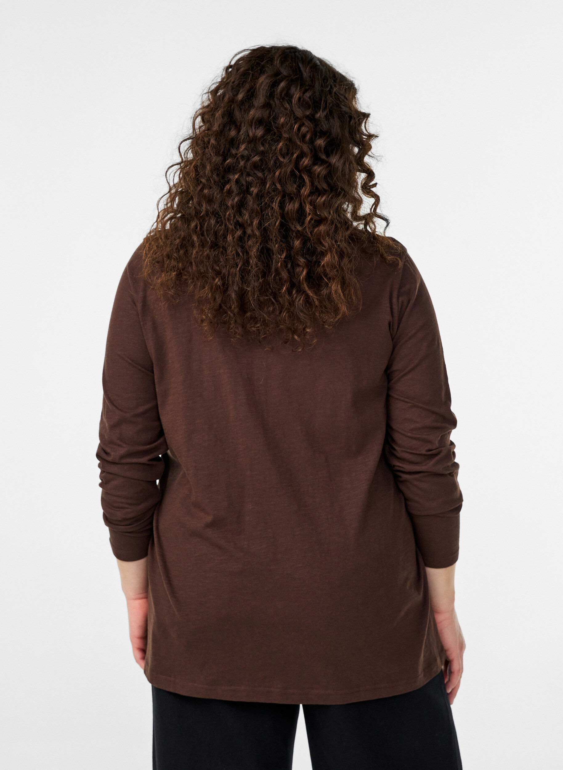 Zizzi FLASH - Langarmshirt mit V-Ausschnitt und Kn&ouml;pfen, Braun, Model image number 2