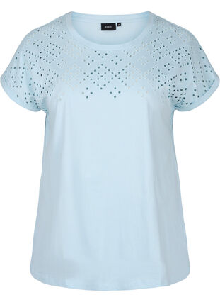T-Shirt aus Baumwolle mit Lochstickerei , Winter Sky, Packshot image number 0