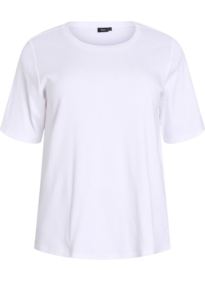 Bluse aus geripptem Jersey mit kurzen &Auml;rmeln, Wei&szlig;, Packshot image number 0