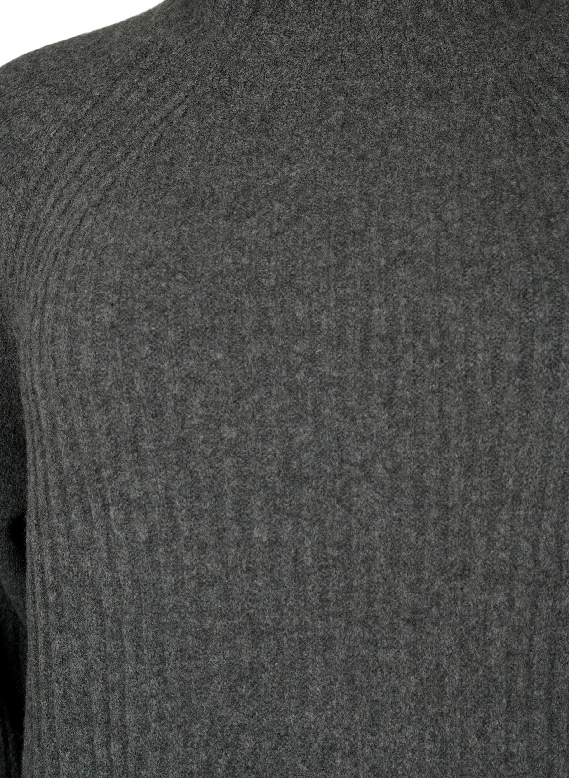 Zizzi Geripptes Strickkleid mit Rollkragen, Dark Grey Melange, Packshot image number 2