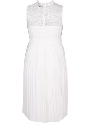 Ärmelloses Kleid mit Spitze und Falten, Bright White, Packshot image number 1