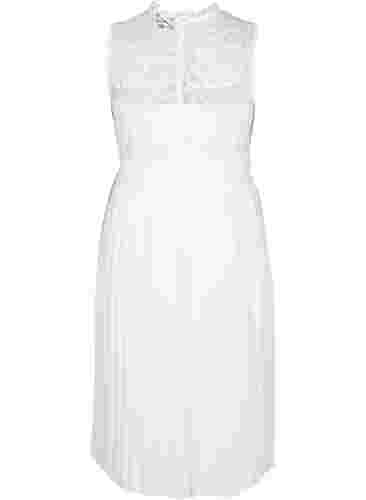 Ärmelloses Brautkleid mit Spitze und Plissé, Bright White, Packshot image number 1