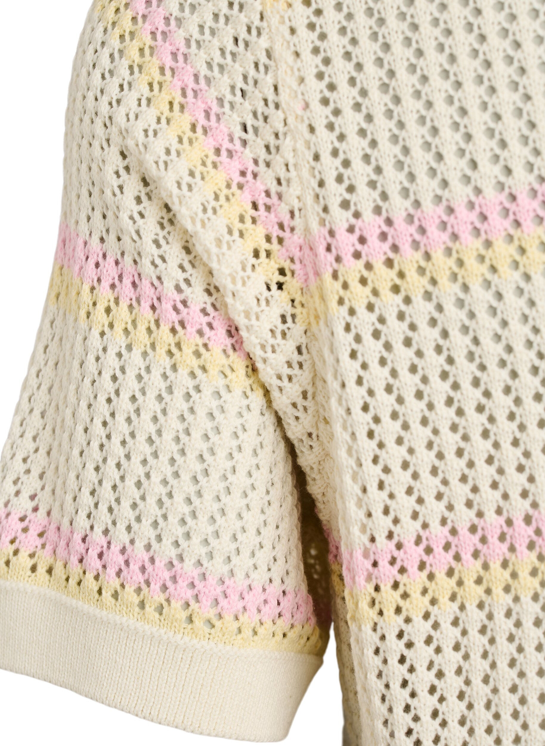 Zizzi Strick-Polo mit Lochstickerei und Streifen, Wei&szlig;, Packshot image number 3