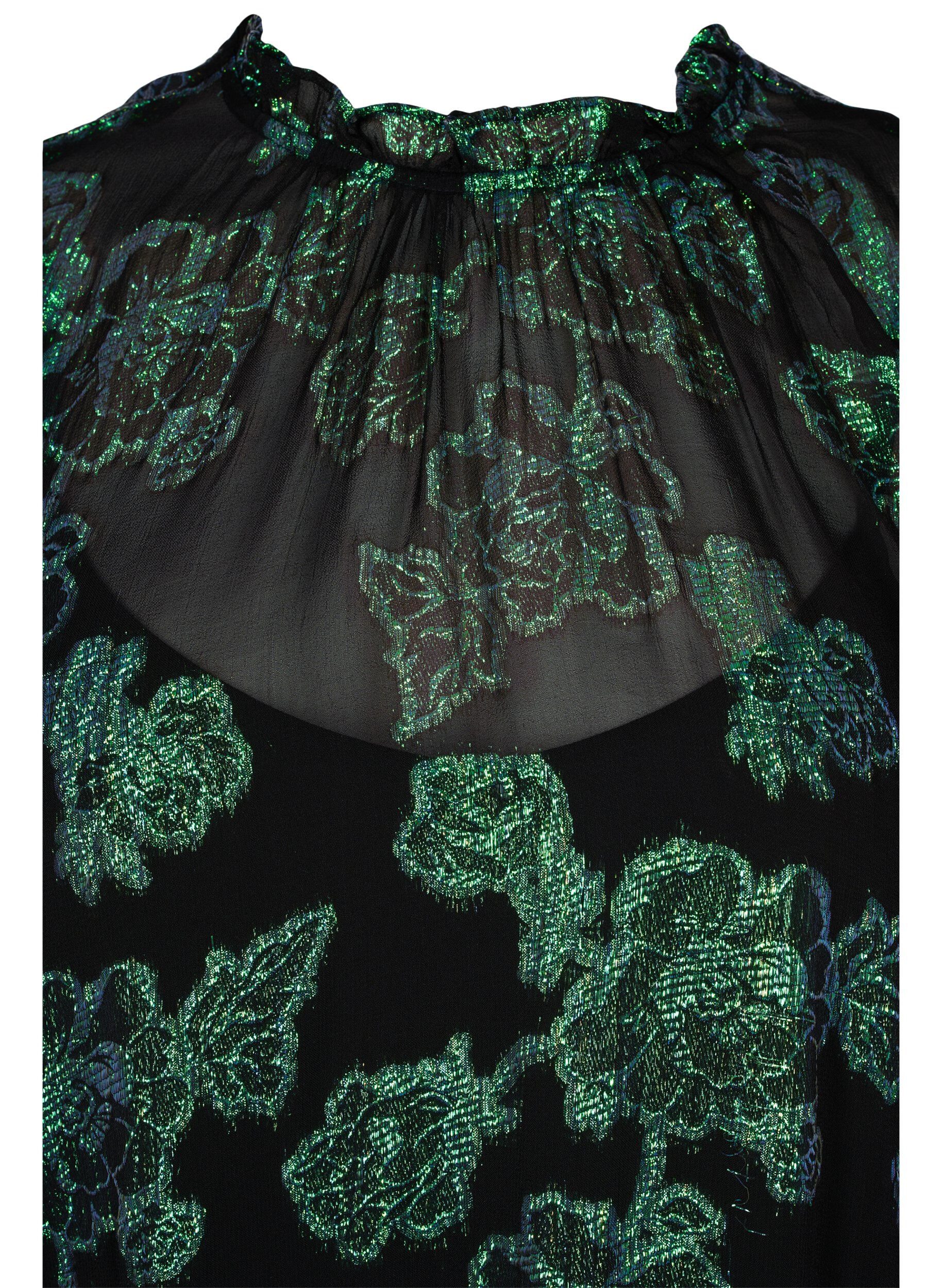 Zizzi Gebl&uuml;mtes Viskosekleid mit Lurexstruktur, Black w. Green Lurex, Packshot image number 2