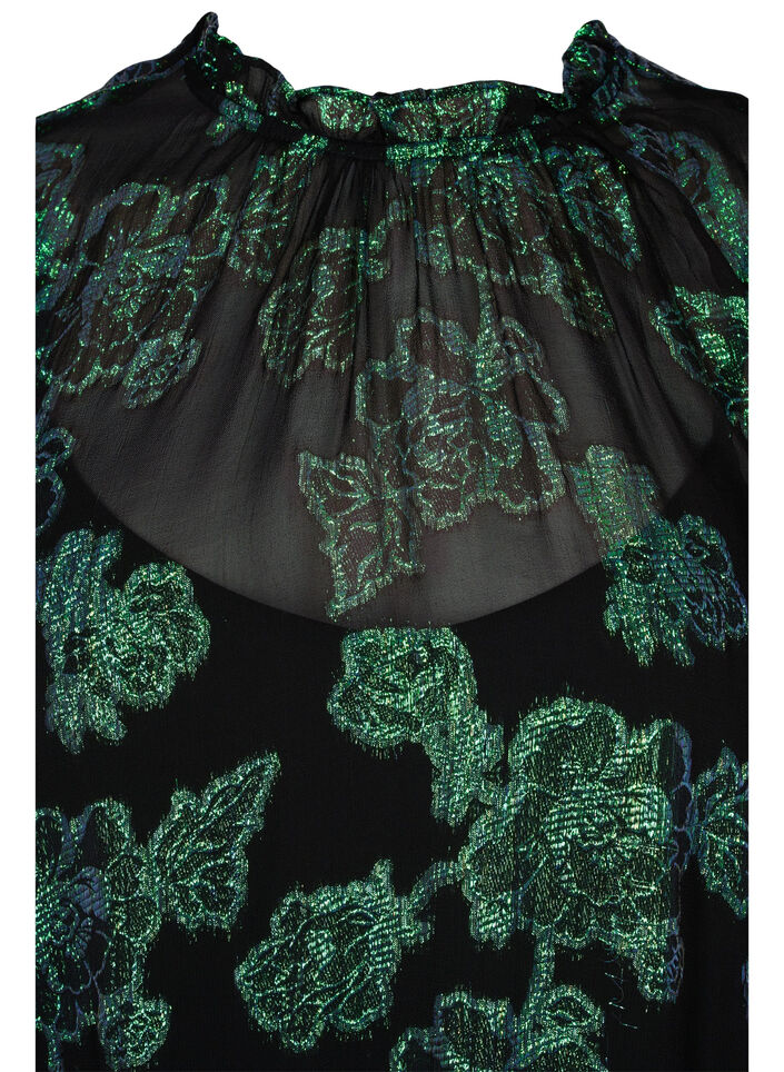 Geblümtes Viskosekleid mit Lurexstruktur, Black w. Green Lurex, Packshot image number 2