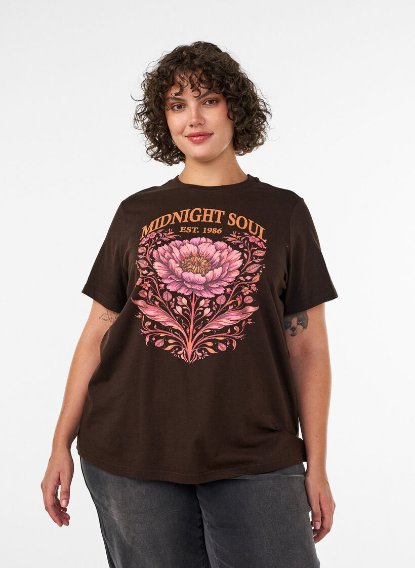 T-Shirt aus Bio-Baumwolle mit Frontprint, Braun, Model image number 0