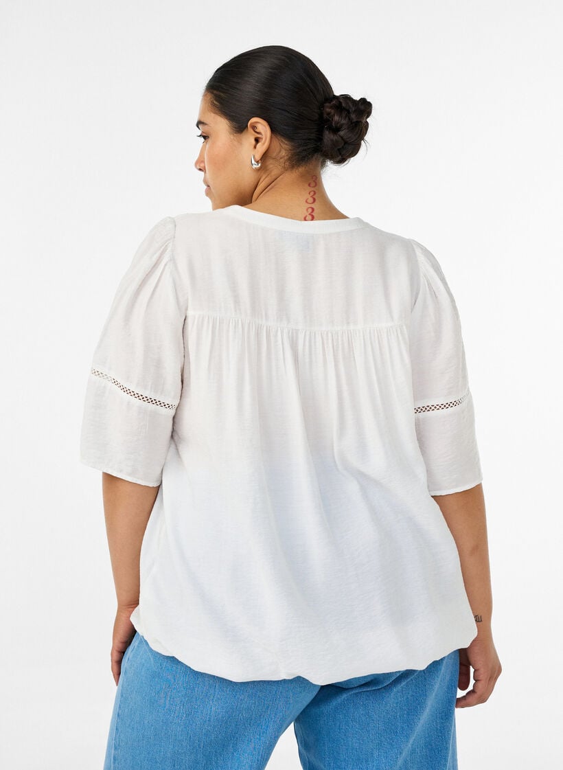 Bluse aus Viskose mit Biesen und Ballon&auml;rmeln, Vanille, Model image number 2