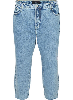 Mille Mom Fit Jeans mit Blumen, Blue denim, Packshot image number 0