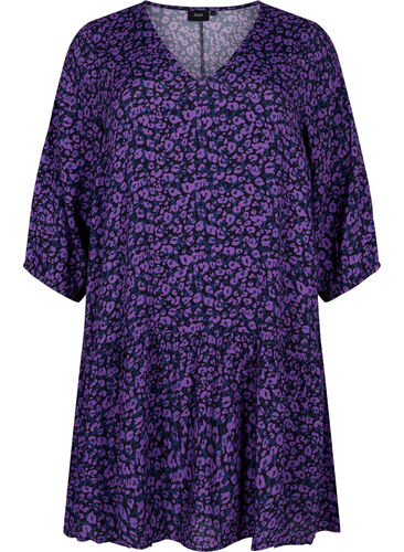 Viskose Tunika mit A-Linien-Schnitt, Purple Leo AOP, Packshot image number 0