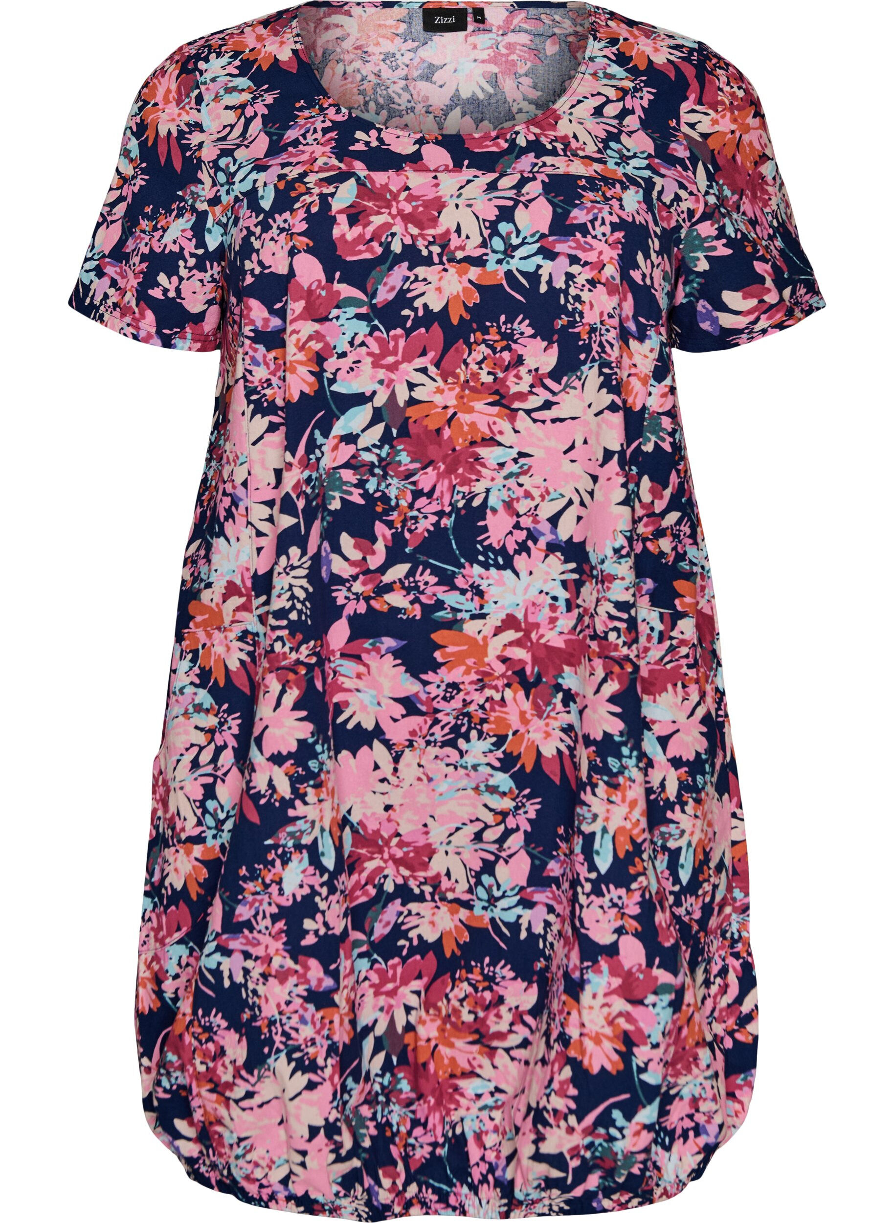 ZizziKurz&auml;rmliges Baumwollkleid mit Aufdruck, Blau, Packshot image number 0