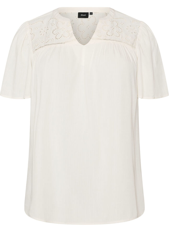 Bluse aus Viskose mit Broderie Anglaise, Beige, Packshot image number 0