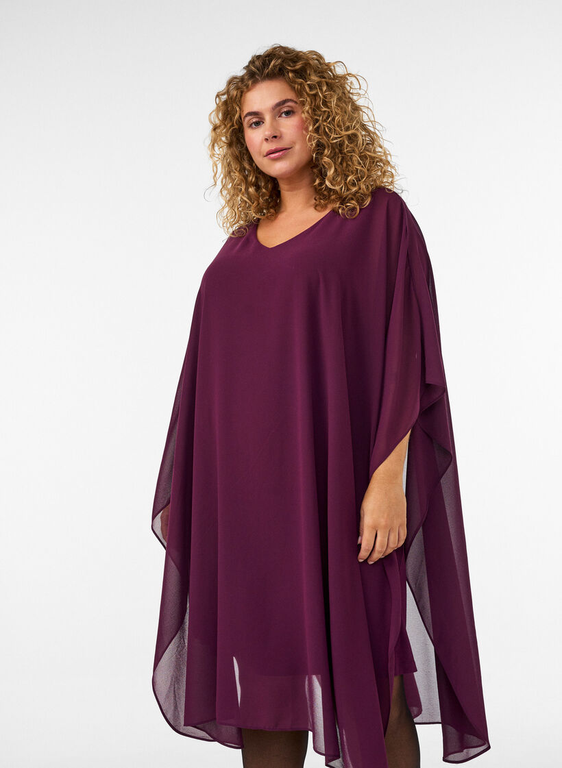 Kurzes Chiffonkleid mit V-Ausschnitt, Lila, Model image number 2