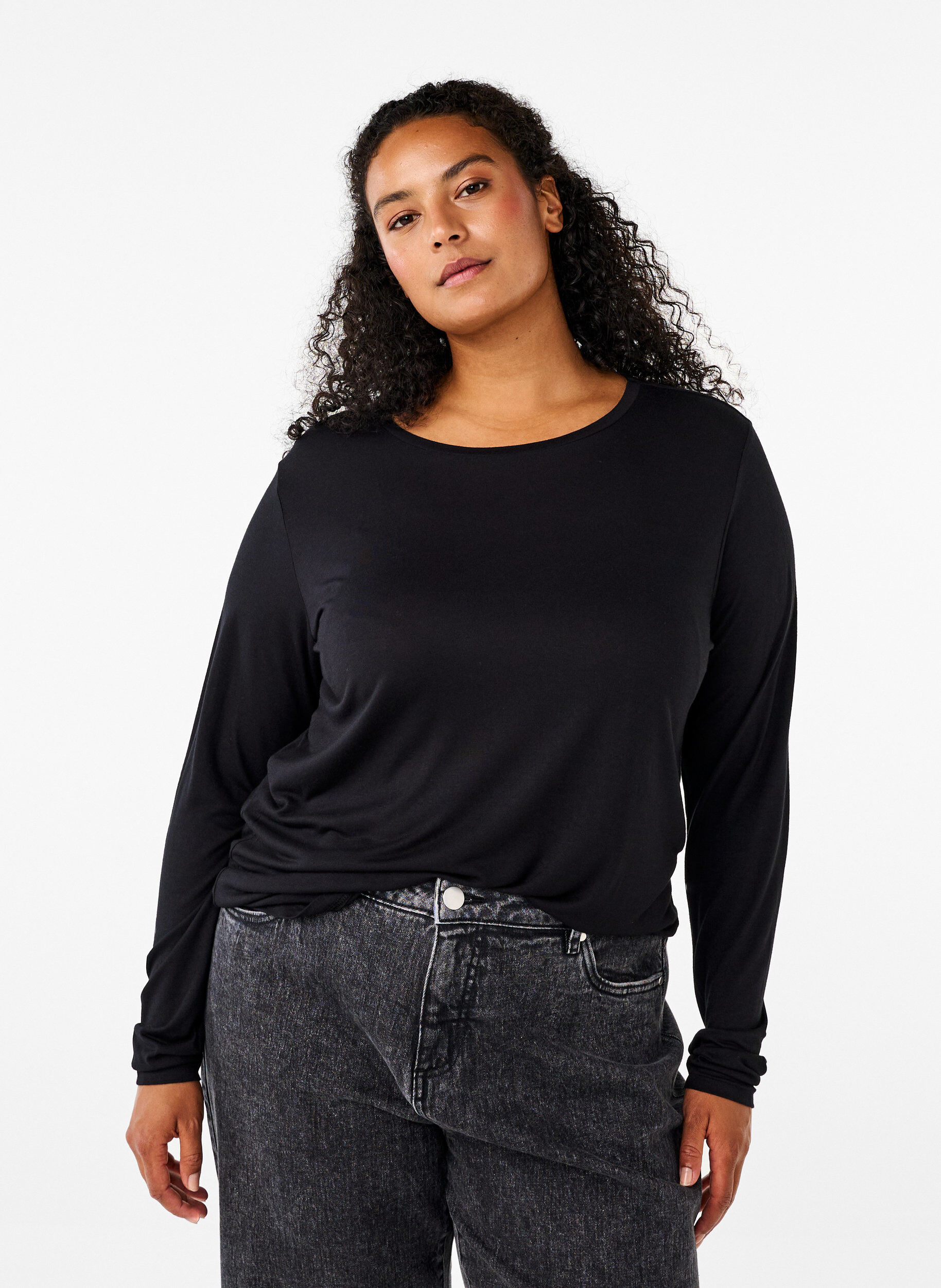 ZizziLang&auml;rmelige Bluse aus Wolle und Viskose, Schwarz, Model image number 0