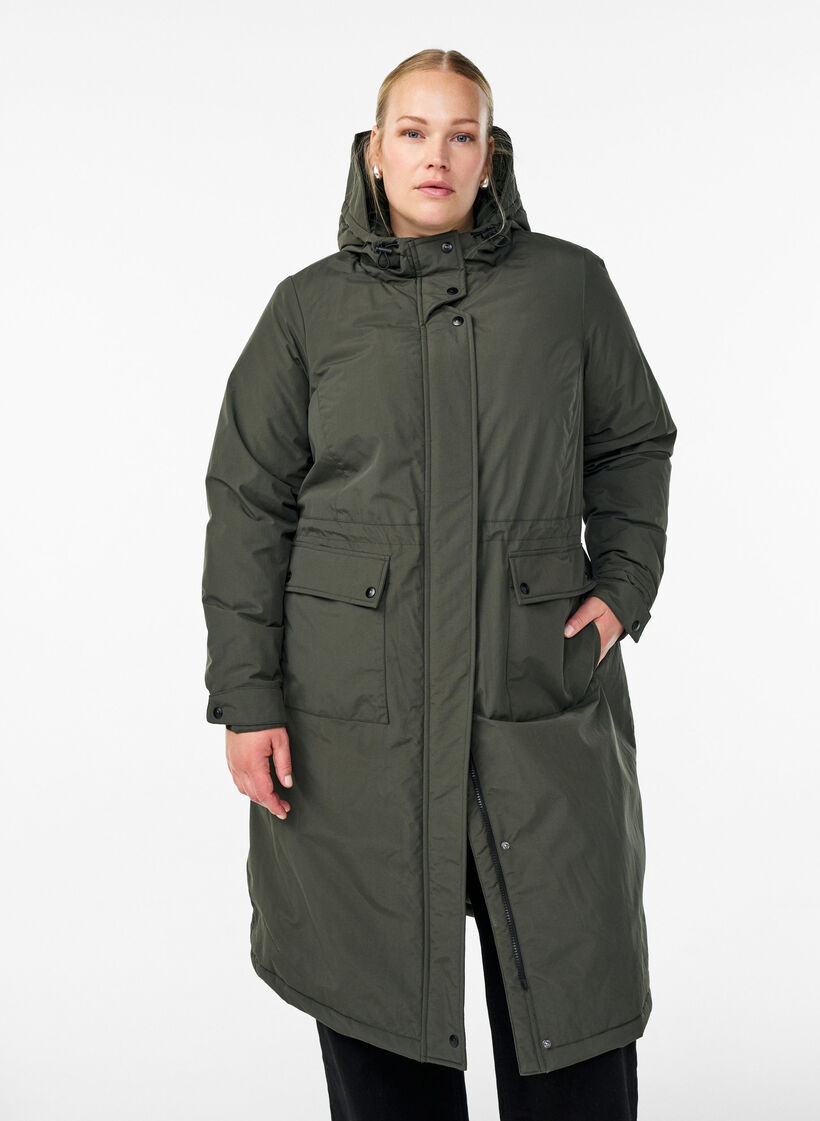 Parka mit Kapuze und verstellbarer Taille, Grün, Model image number 0