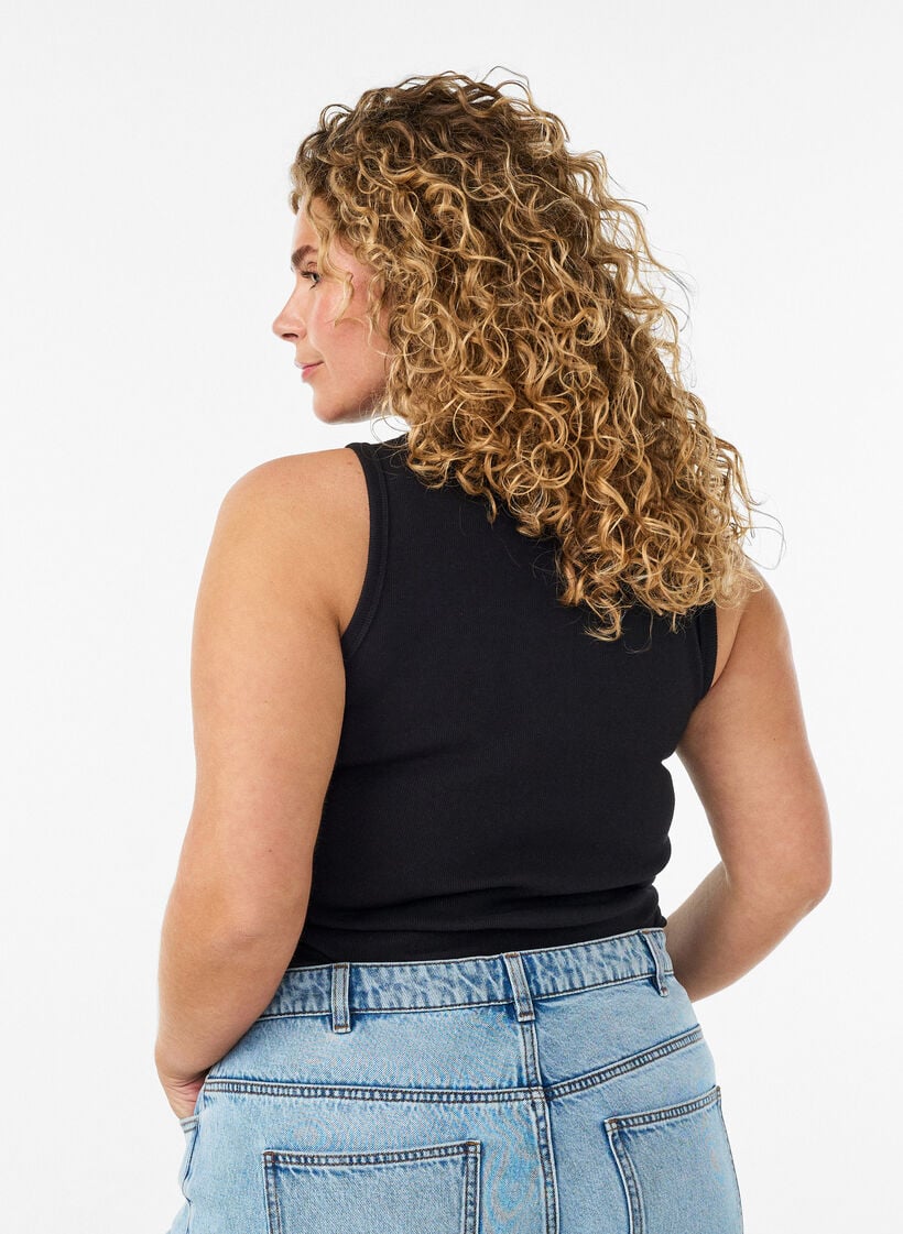 Ripptop aus Baumwolle mit hohem Kragen, Schwarz, Model image number 2