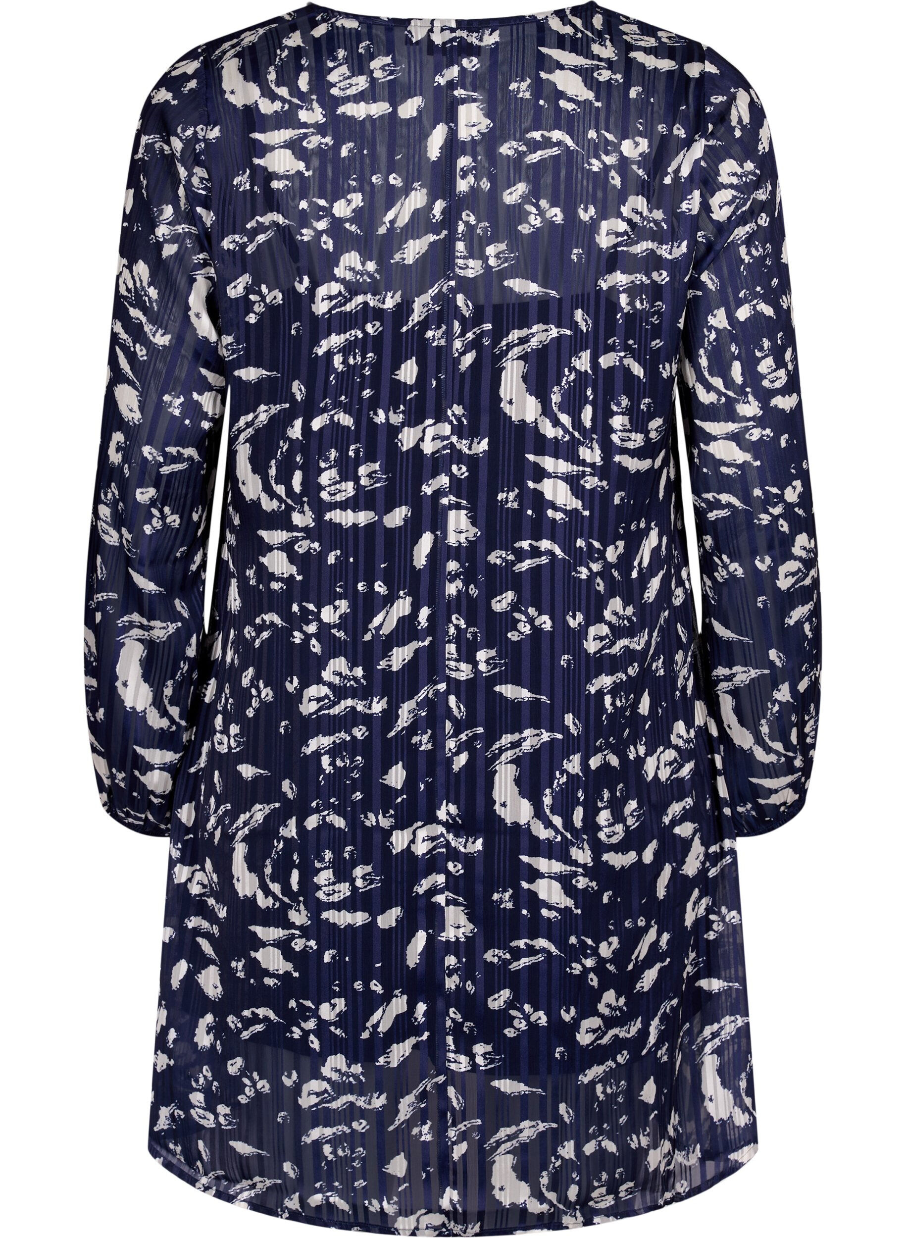Zizzi Lang&auml;rmliges Kleid mit V-Ausschnitt und Druck, Blue Leaf AOP, Packshot image number 1