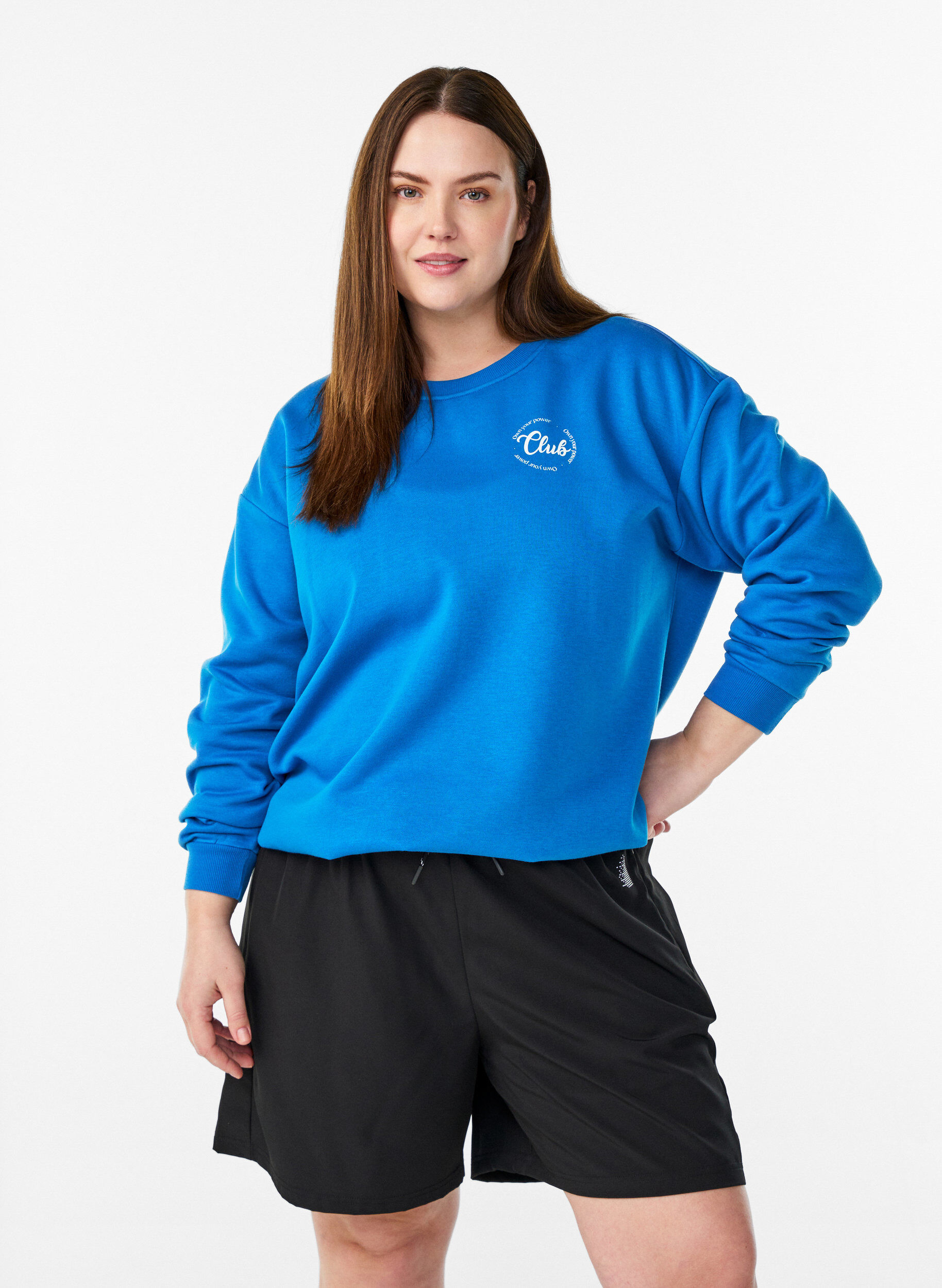 Zizzi Sweatshirt mit Textprint, Blau, Model image number 0