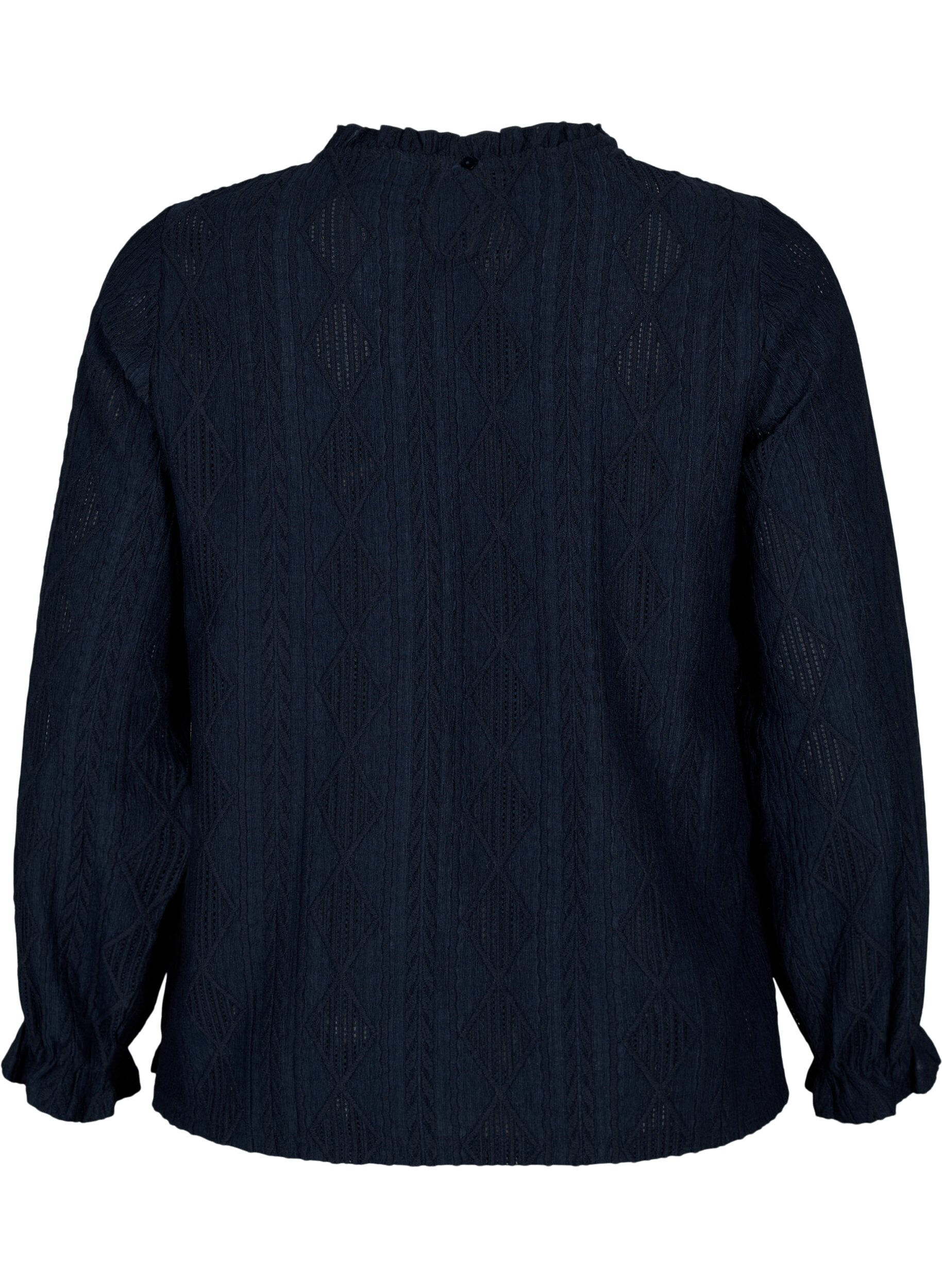 Zizzi Bluse mit R&uuml;schendetails und einem Ton in Ton gehaltenen Muster, Night Sky, Packshot image number 1