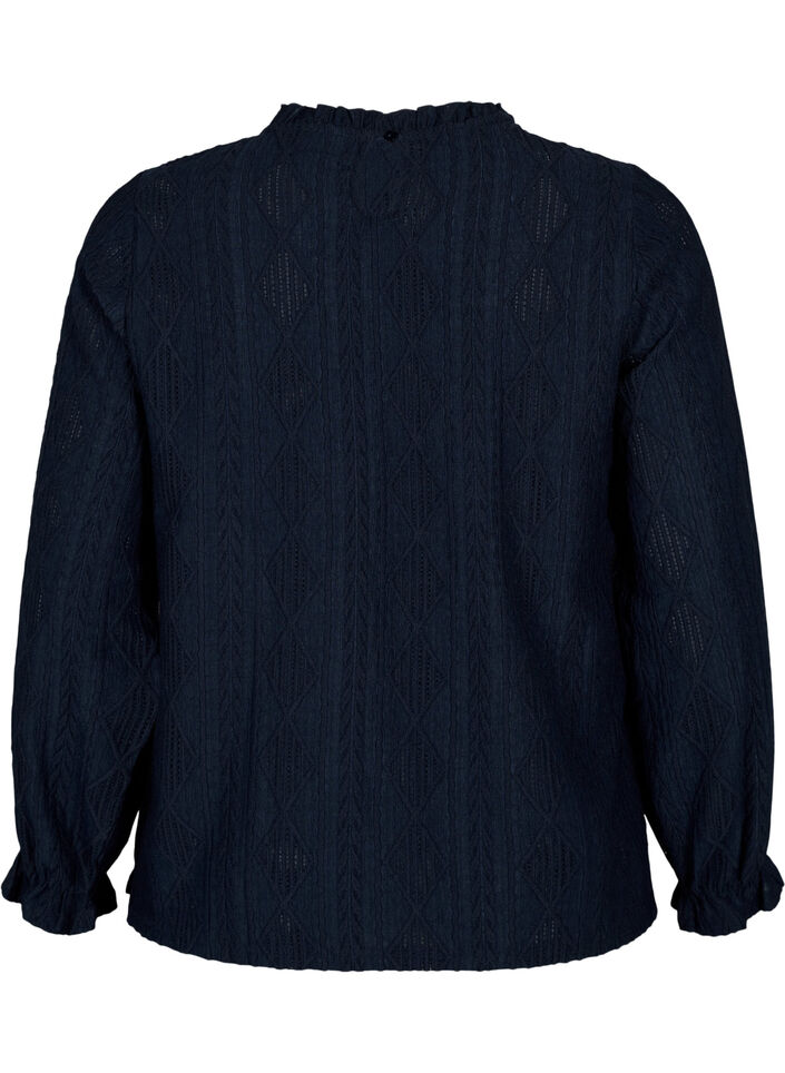 Bluse mit Rüschendetails und einem Ton in Ton gehaltenen Muster, Night Sky, Packshot image number 1