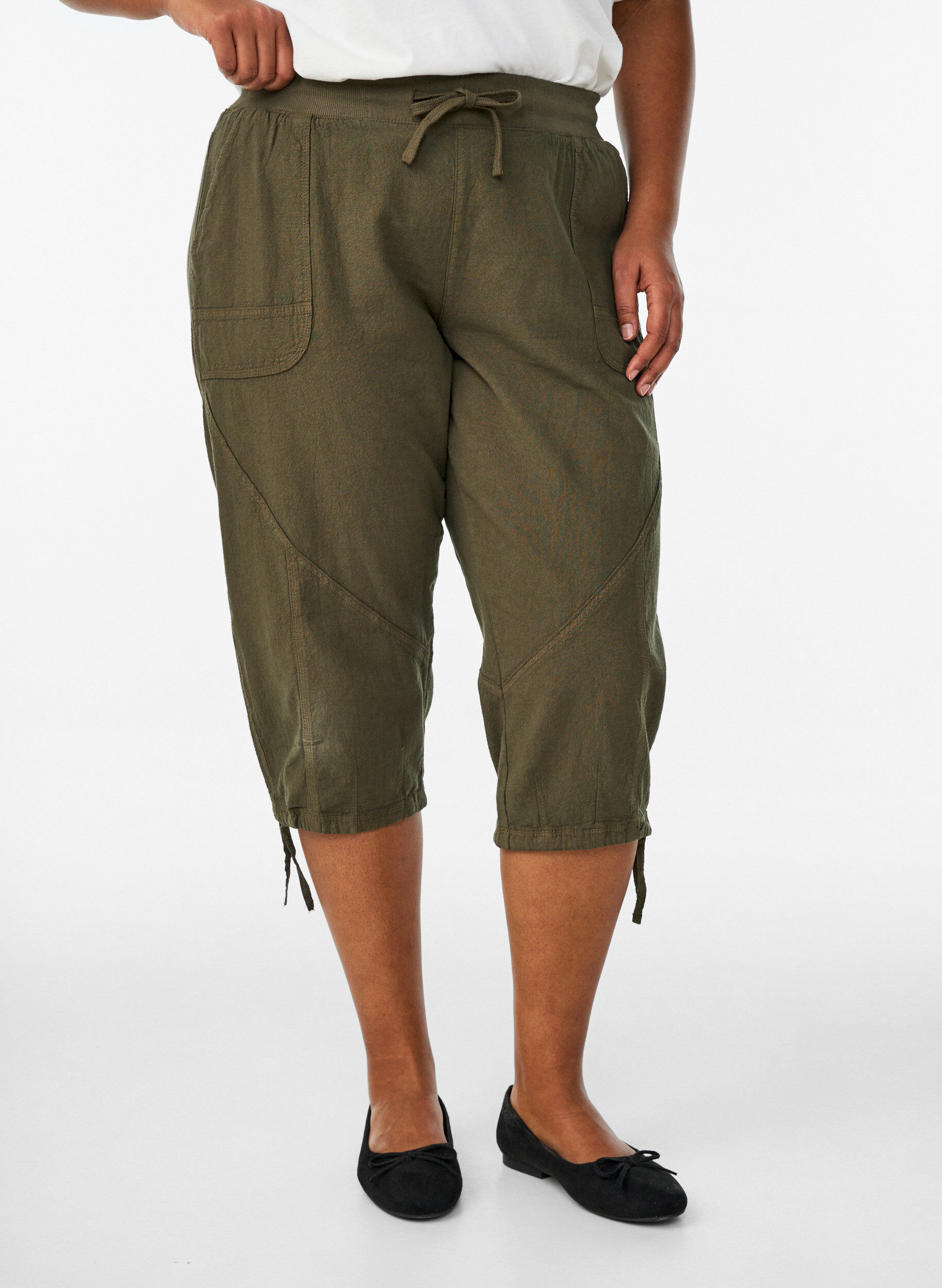 Zizzi Capri-Hose aus Baumwolle, Gr&uuml;n, Model image number 2
