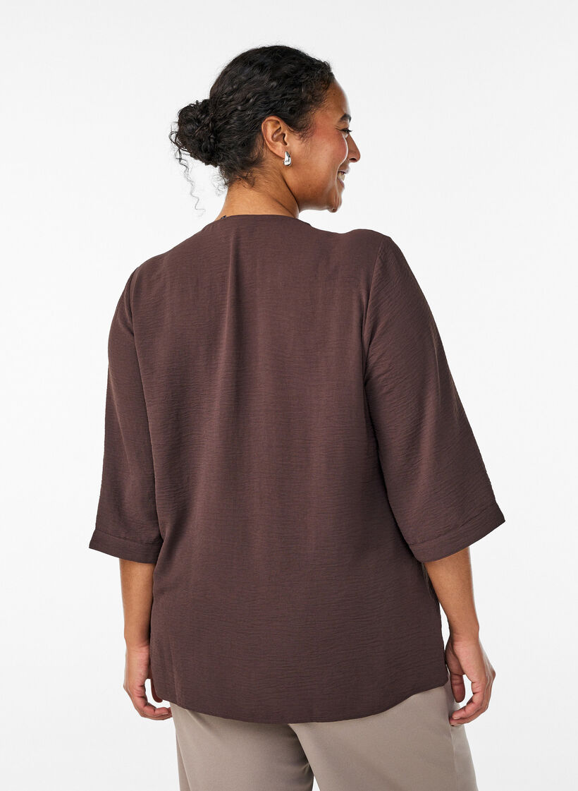 Bluse mit V-Ausschnitt und 3/4-&Auml;rmeln, Braun, Model image number 2