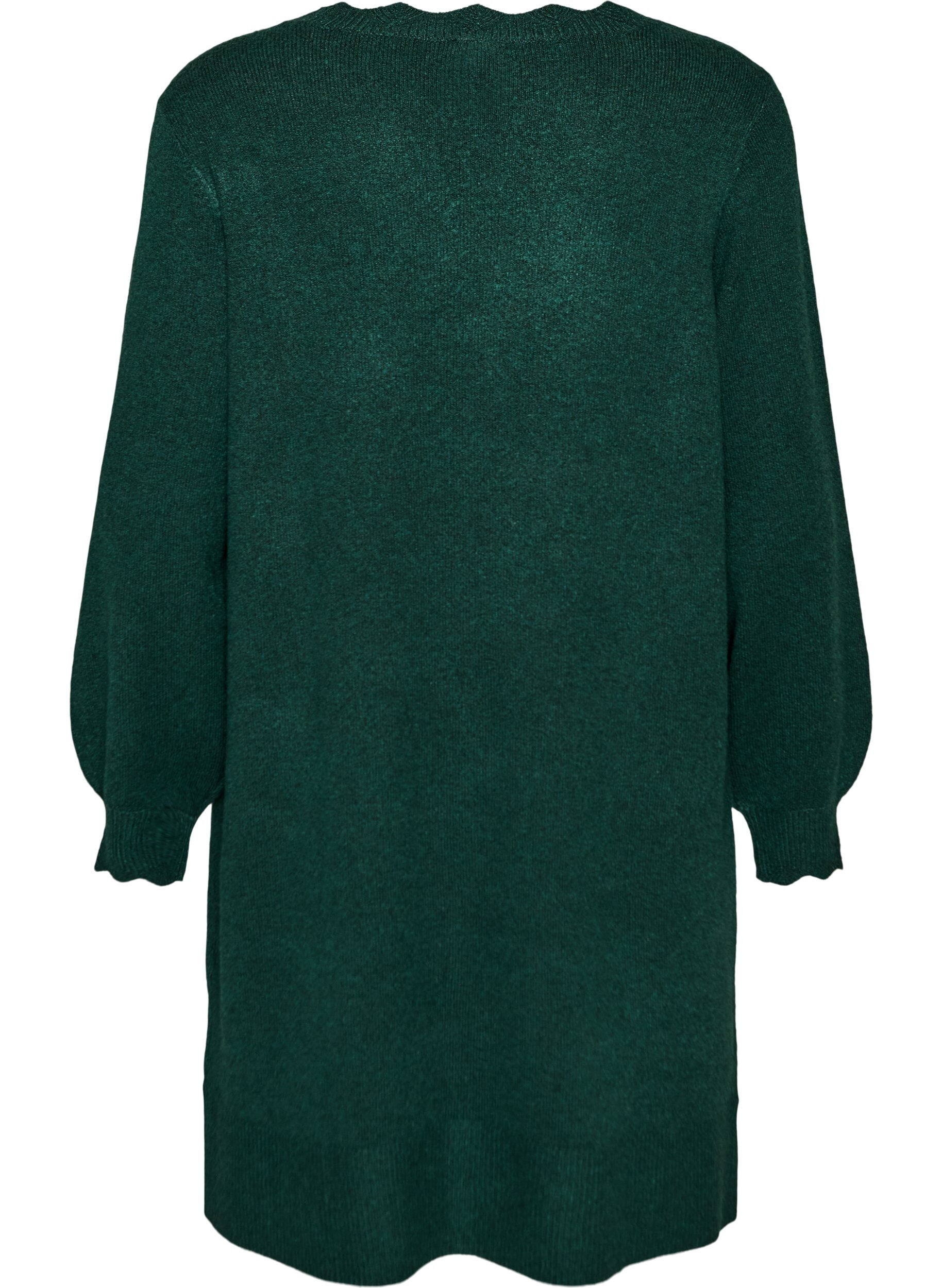 ZizziGestricktes Minikleid mit gewelltem Saum und Schlitzen, Gr&uuml;n, Packshot image number 1