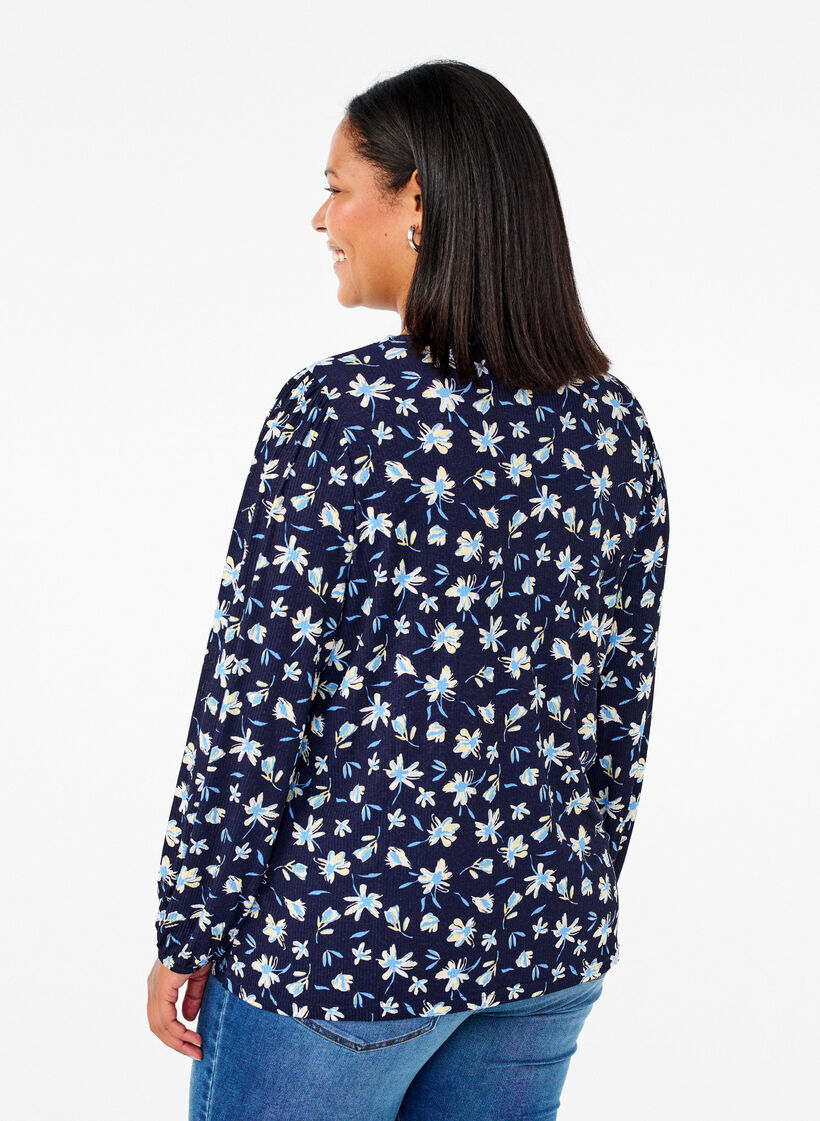 Bluse mit langen Ärmeln und geblümtem Print, Blau, Model image number 2