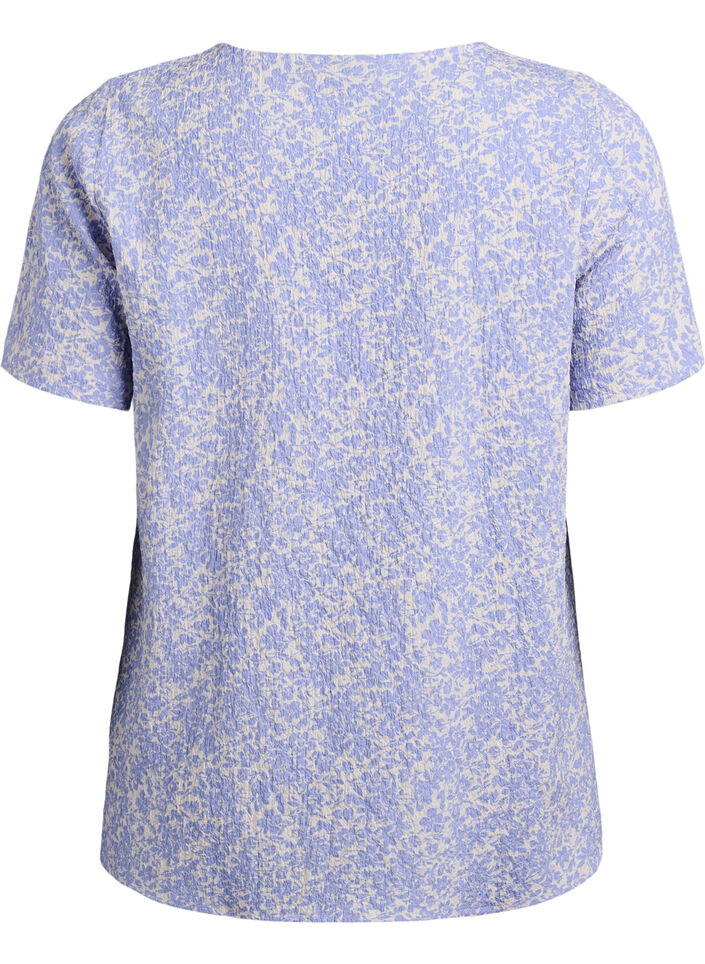 Bluse mit Struktur und kurzen &Auml;rmeln, Blau, Packshot image number 1